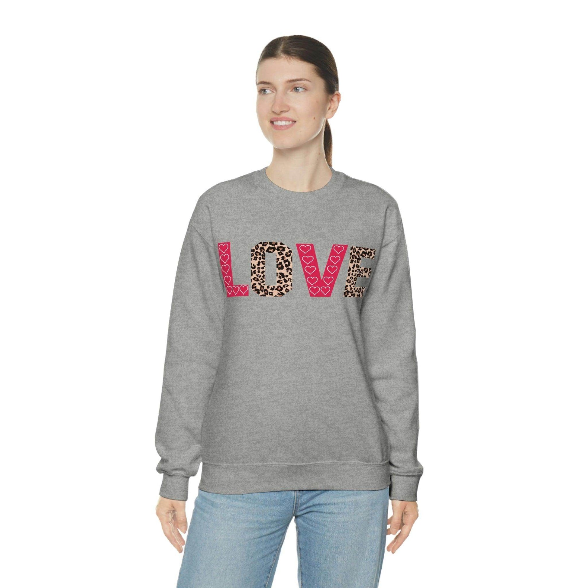 Love Sweatshirt with partial leopard print - Giftsmojo