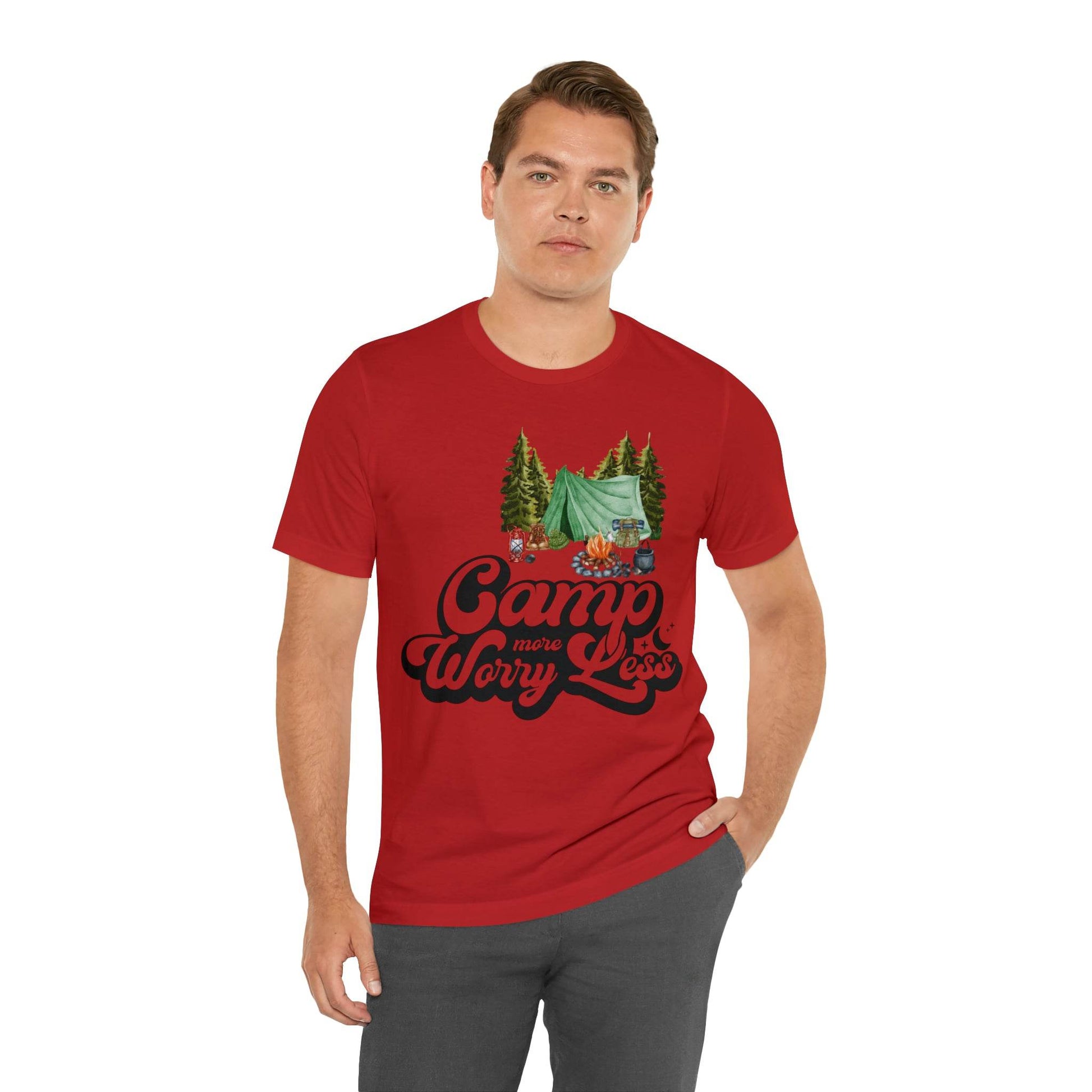 Camp More Worry Less Shirt, Outdoor adventure clothing, Nature-inspired shirts, Hiking apparel, Outdoor enthusiasts gift, Adventure-themed attire - Giftsmojo
