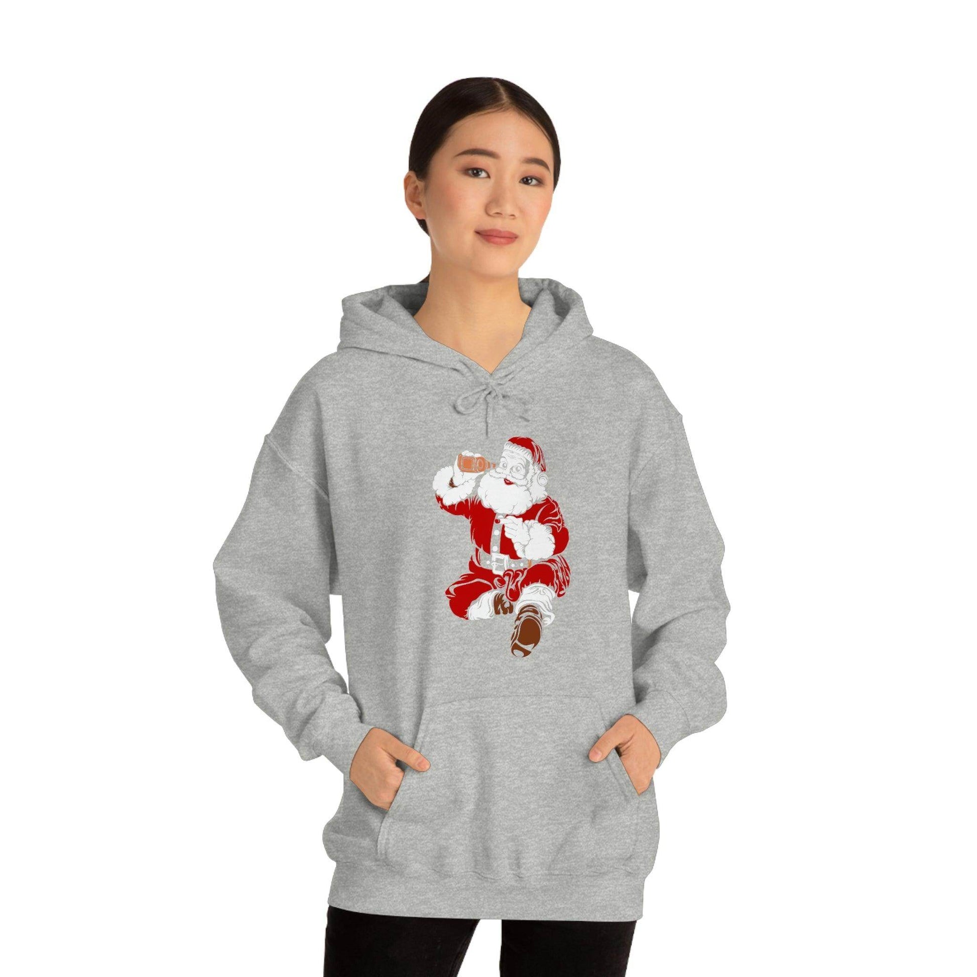 Santa drinking beer funny Hooded Sweatshirt, - Giftsmojo
