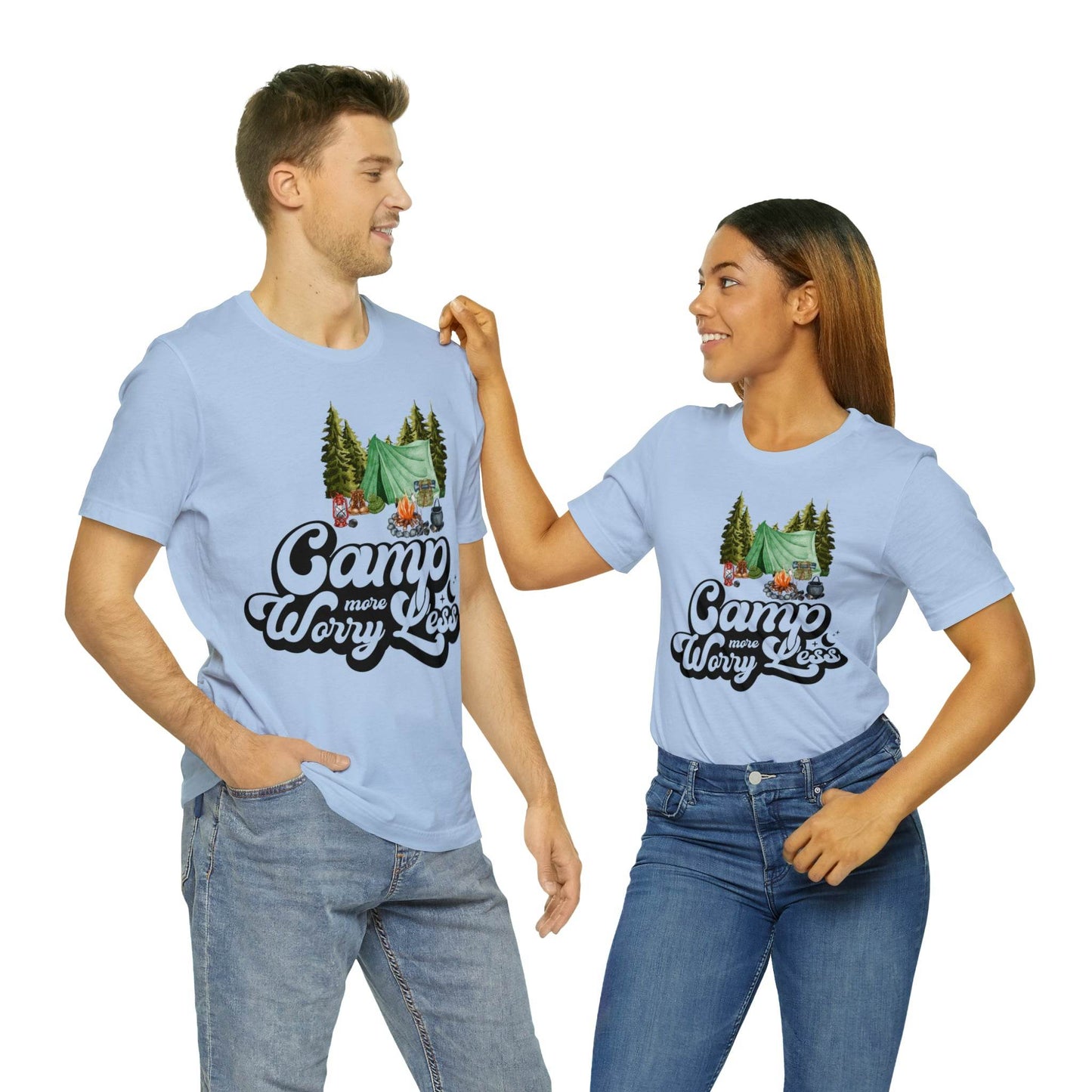 Camp More Worry Less Shirt, Outdoor adventure clothing, Nature-inspired shirts, Hiking apparel, Outdoor enthusiasts gift, Adventure-themed attire - Giftsmojo