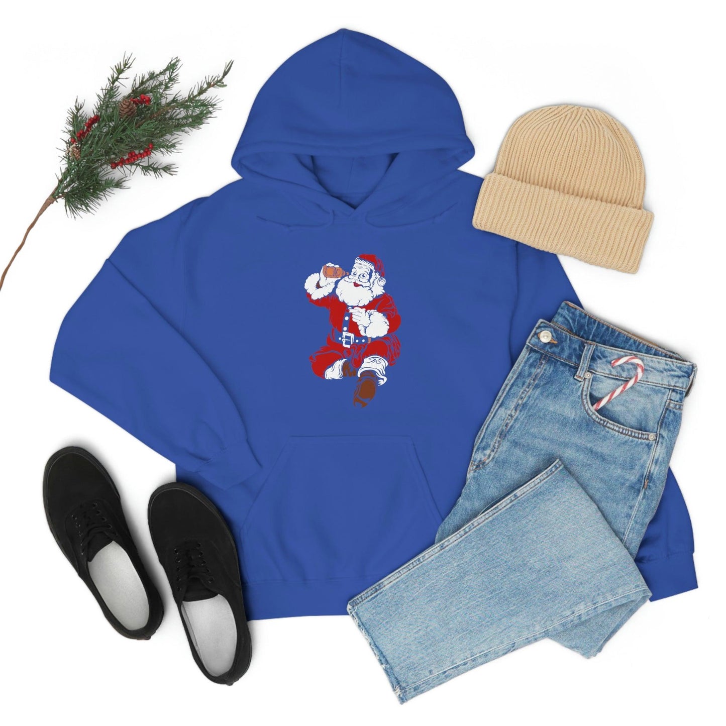 Santa drinking beer funny Hooded Sweatshirt, - Giftsmojo
