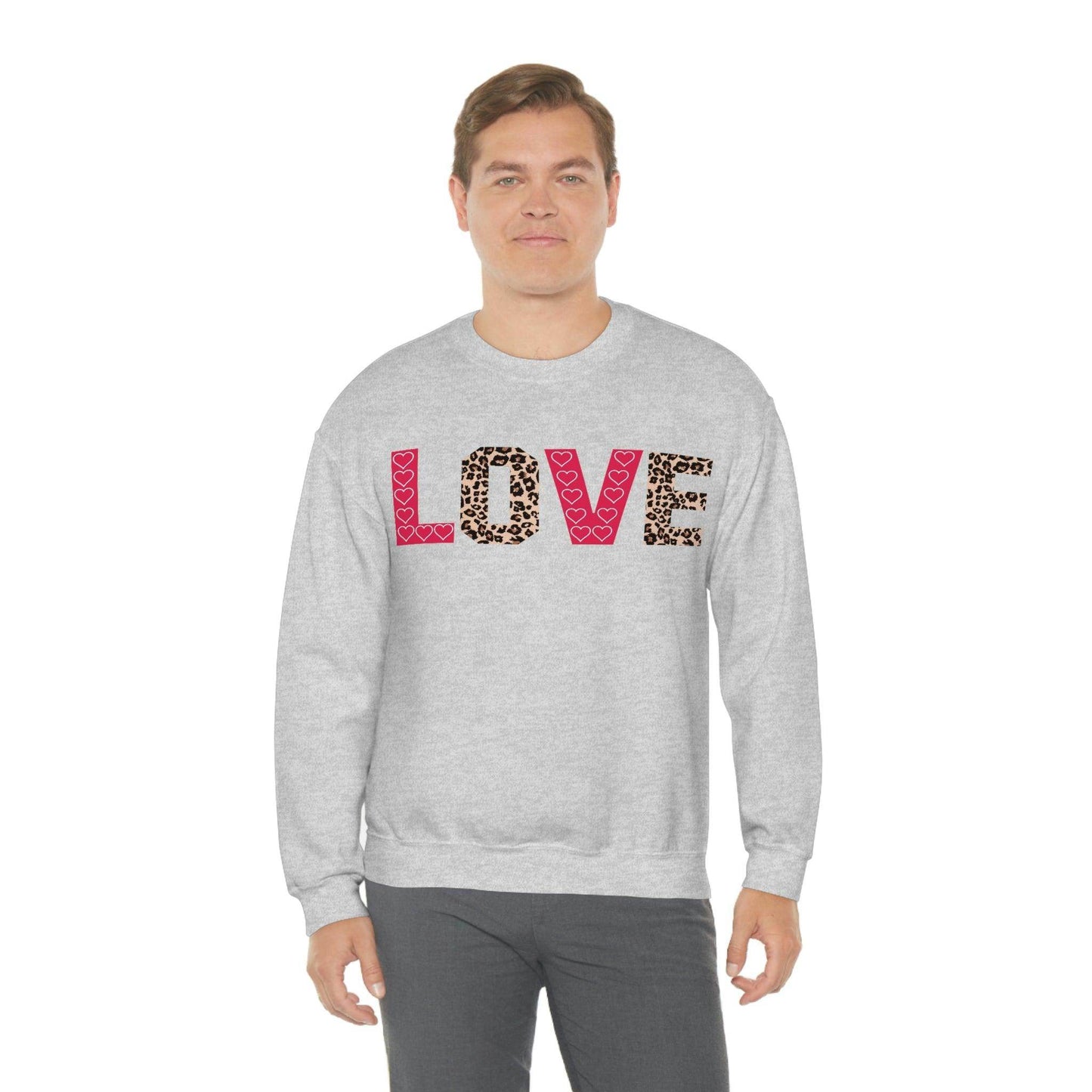 Love Sweatshirt with partial leopard print - Giftsmojo