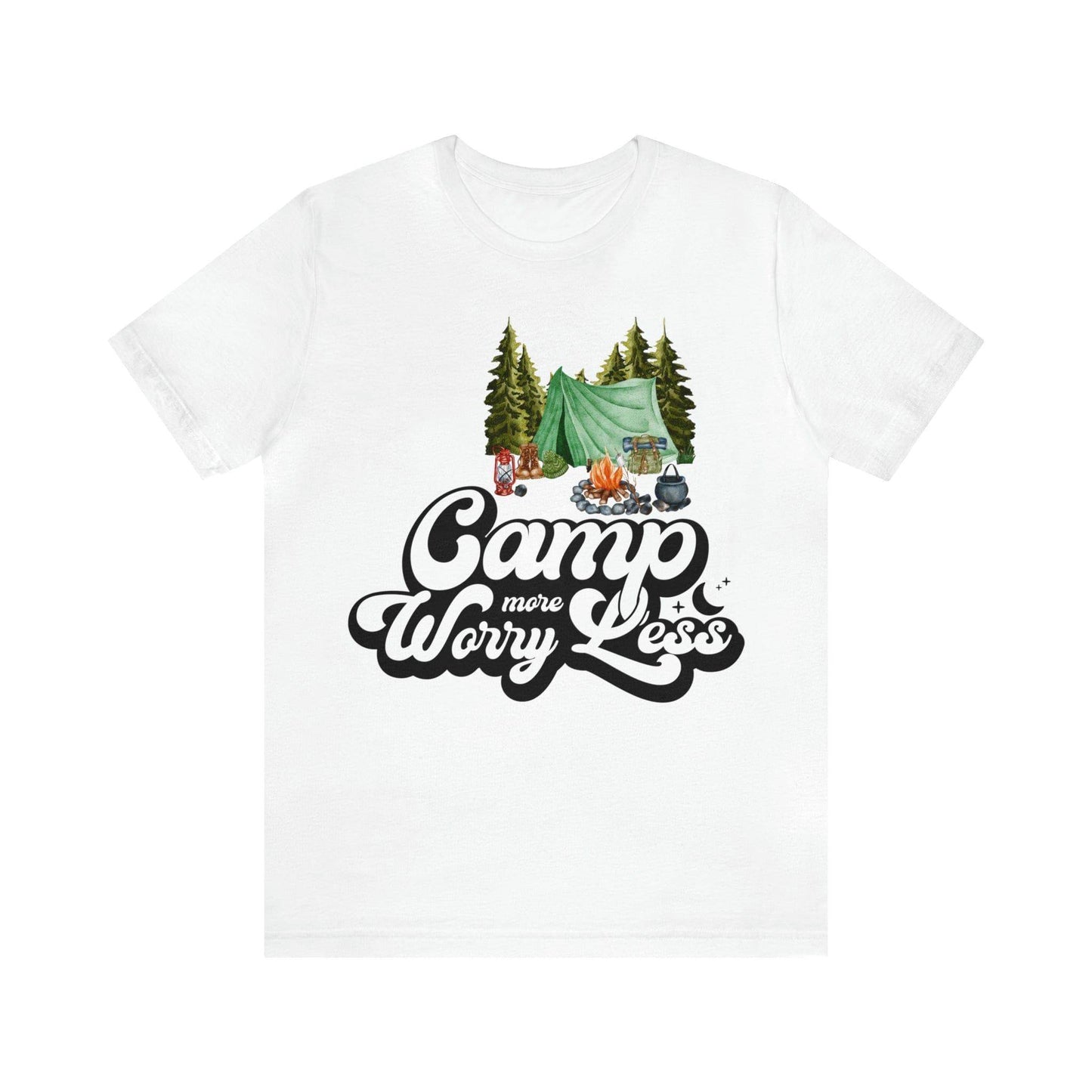 Camp More Worry Less Shirt, Outdoor adventure clothing, Nature-inspired shirts, Hiking apparel, Outdoor enthusiasts gift, Adventure-themed attire - Giftsmojo