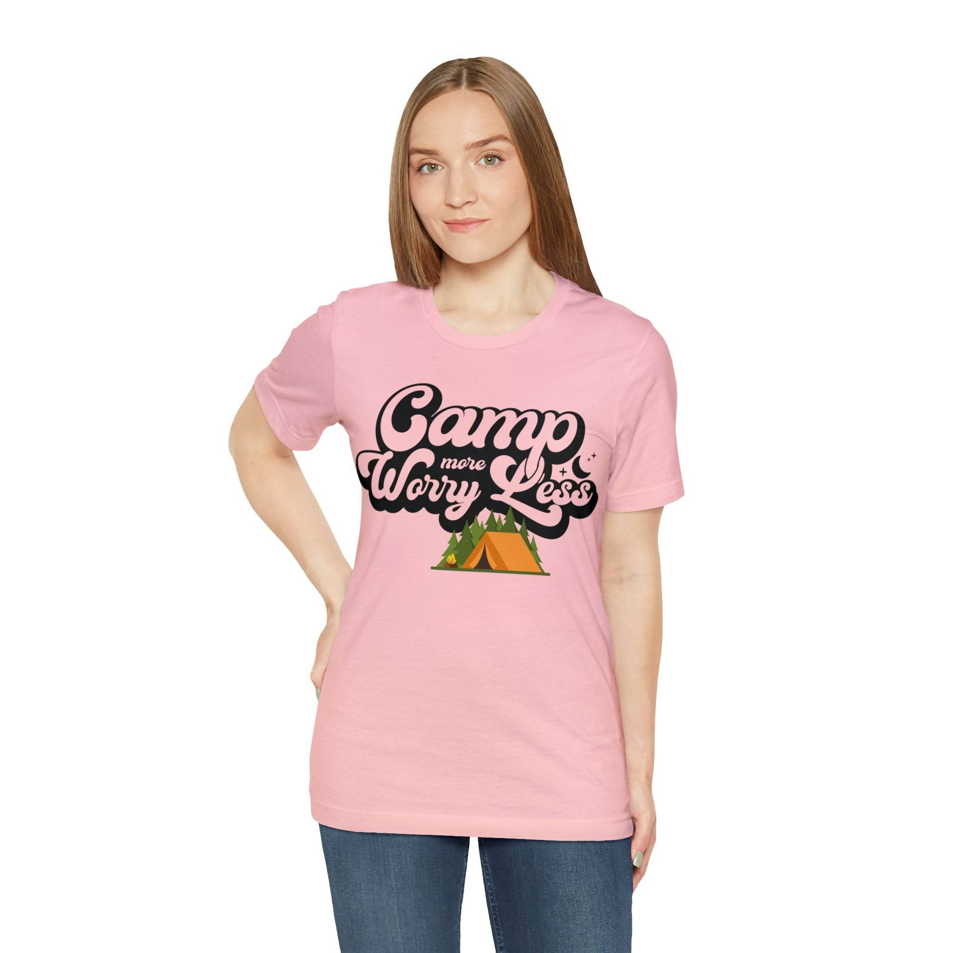 Camp More Worry Less Shirt, Outdoor adventure clothing, Nature-inspired shirts, Outdoor enthusiasts gift, Adventure-themed attire - Giftsmojo