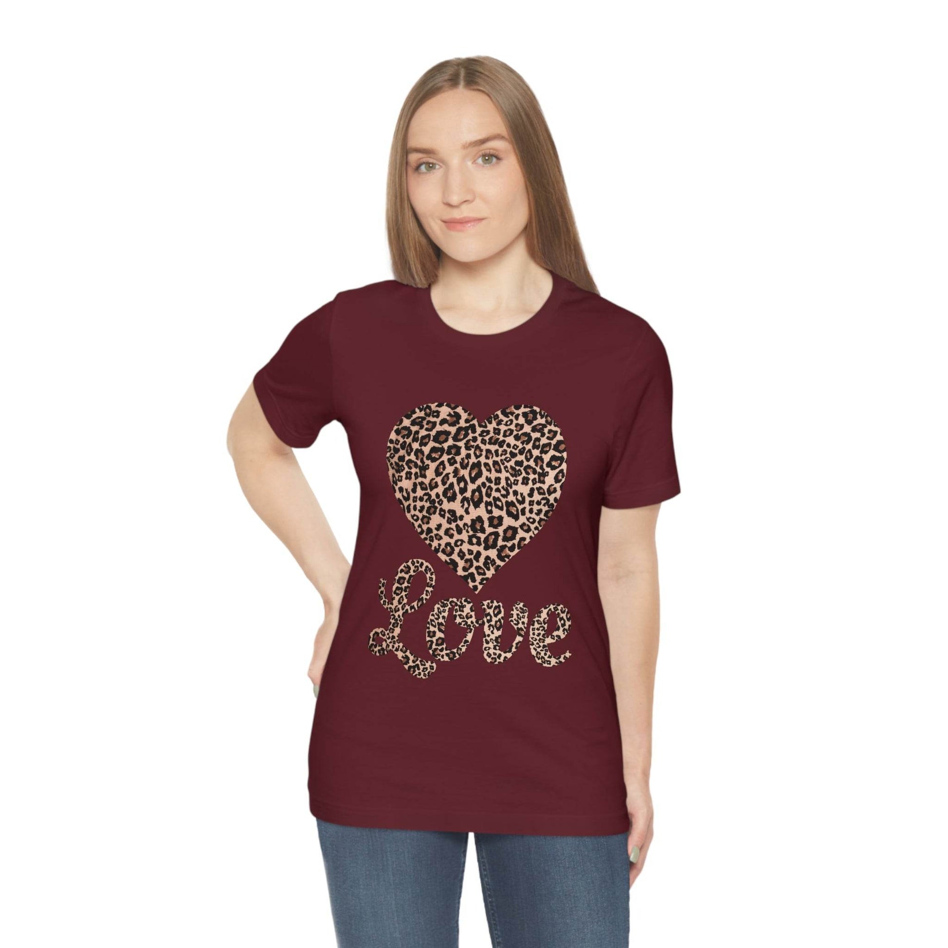Leopard Print, Love Heart Tee, - Giftsmojo
