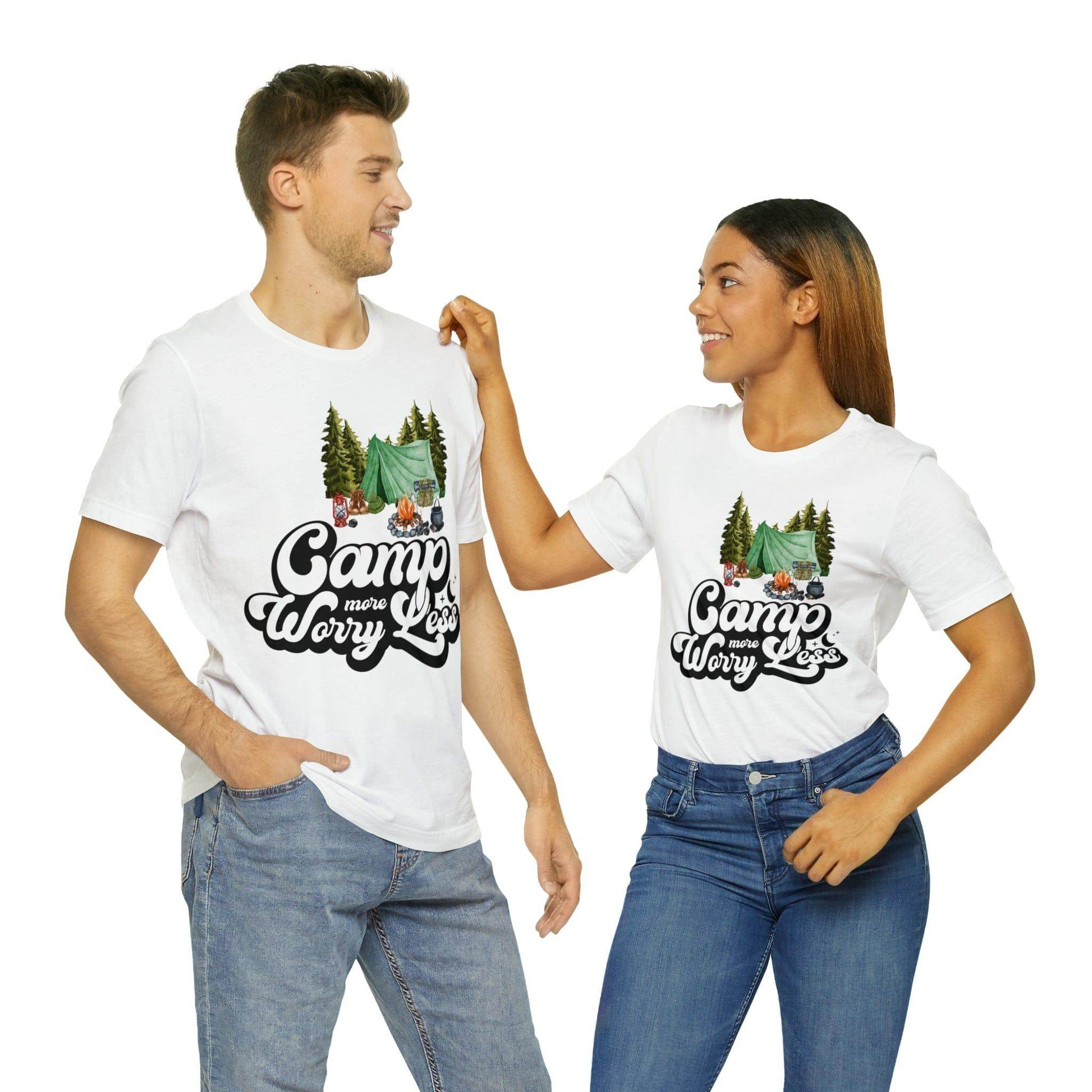 Camp More Worry Less Shirt, Outdoor adventure clothing, Nature-inspired shirts, Hiking apparel, Outdoor enthusiasts gift, Adventure-themed attire - Giftsmojo