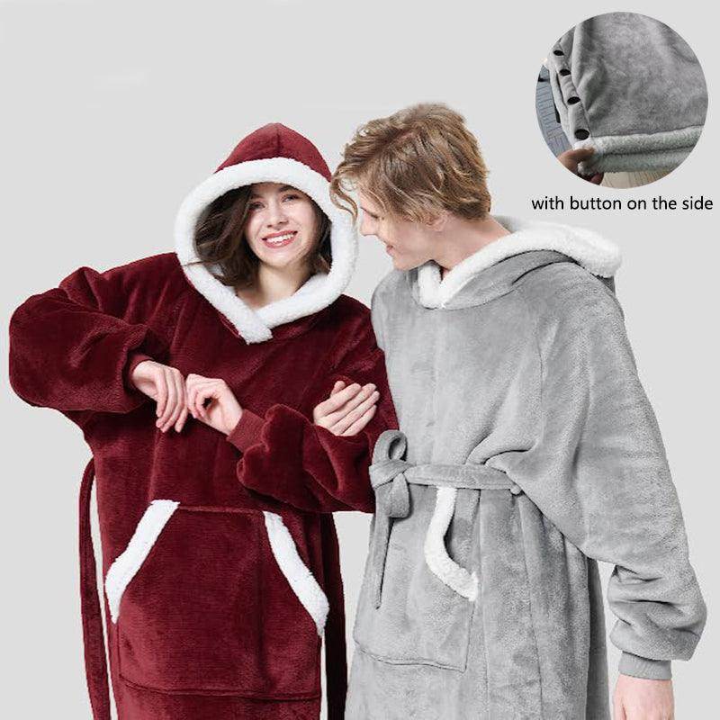 Winter Hoodie Blanket With Button Design Warm Home Clothes Women Men Oversized Pullover - Giftsmojo