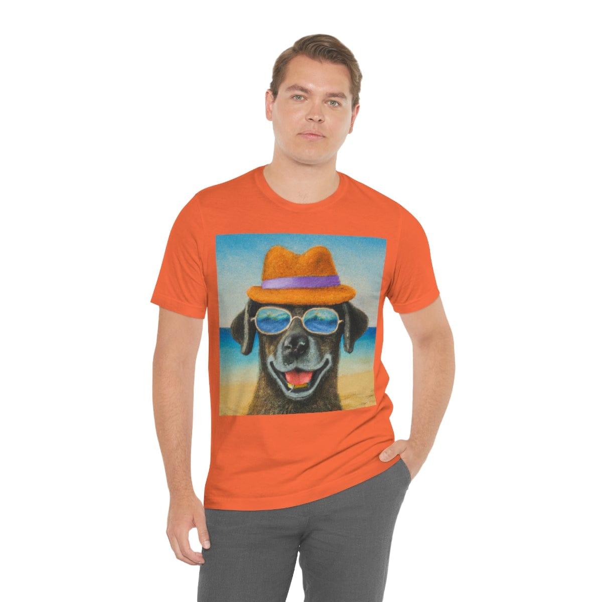 Dog with glasses and hat by the beach painting on ladies Tshirt - Giftsmojo