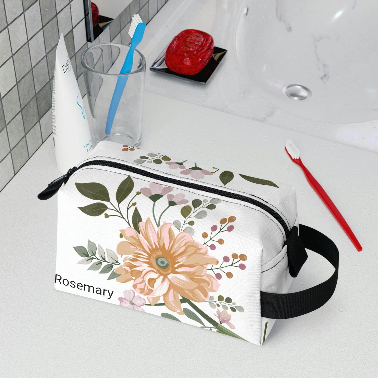 Personalized Makeup Bags | Cosmetic Bags | Floral Makeup Bag | flower makeup bag | Cosmetic Bag | floral Toiletry Bag | makeup pouch | bridal party bags, - Giftsmojo