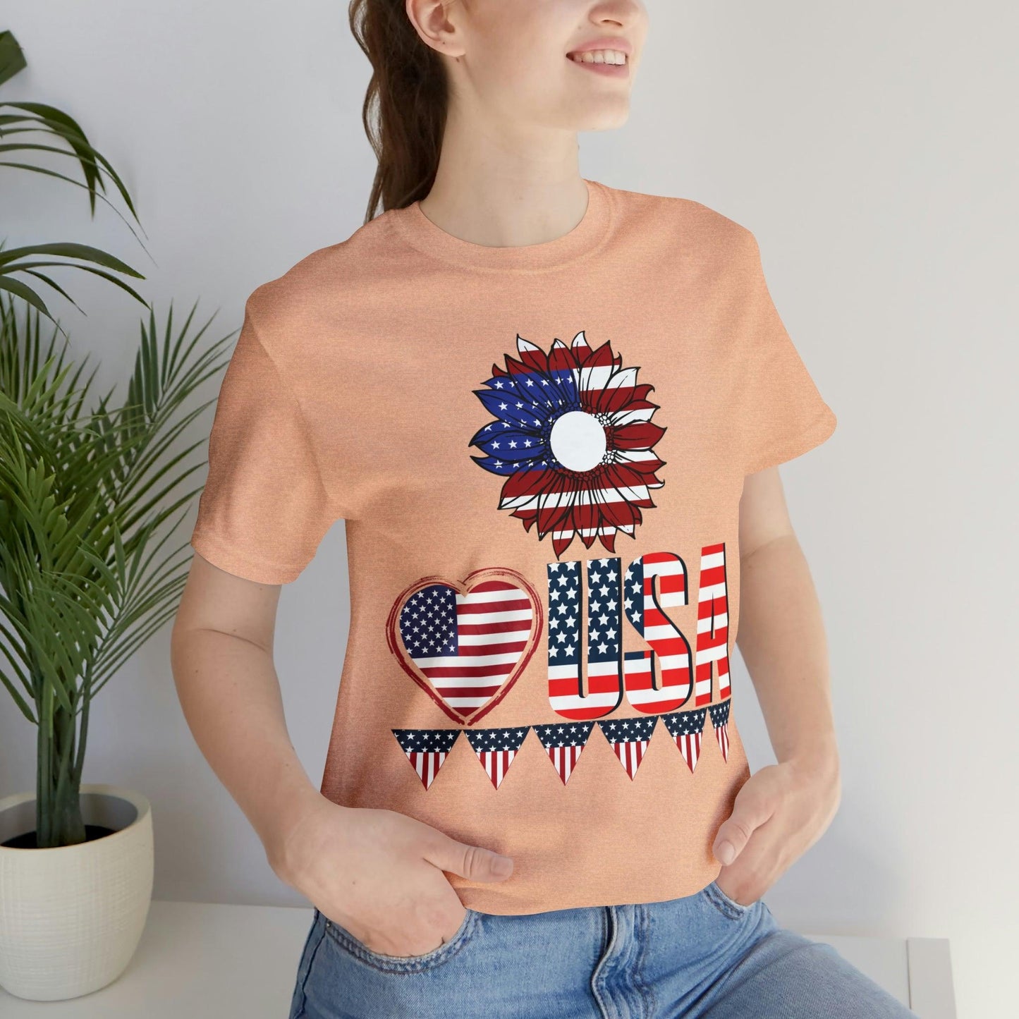 American flag shirt, Red, white, and blue shirt, Flower Love USA shirt, - Giftsmojo
