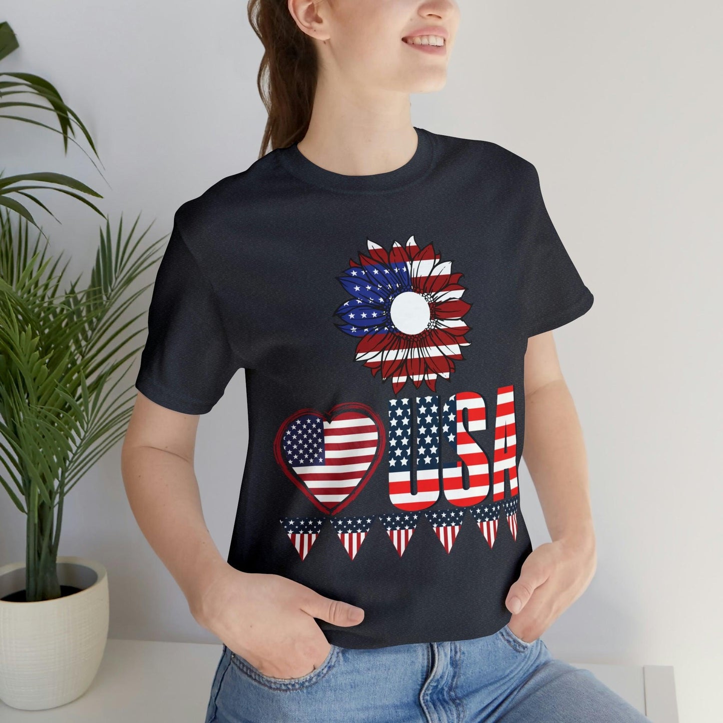 American flag shirt, Red, white, and blue shirt, Flower Love USA shirt, - Giftsmojo