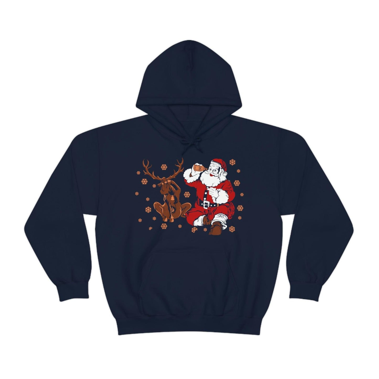 Santa and Reindeer Hooded Sweatshirt Christmas Shirt Funny Christmas Sweatshirt Christmas Gifts Santa Drinking Beer
