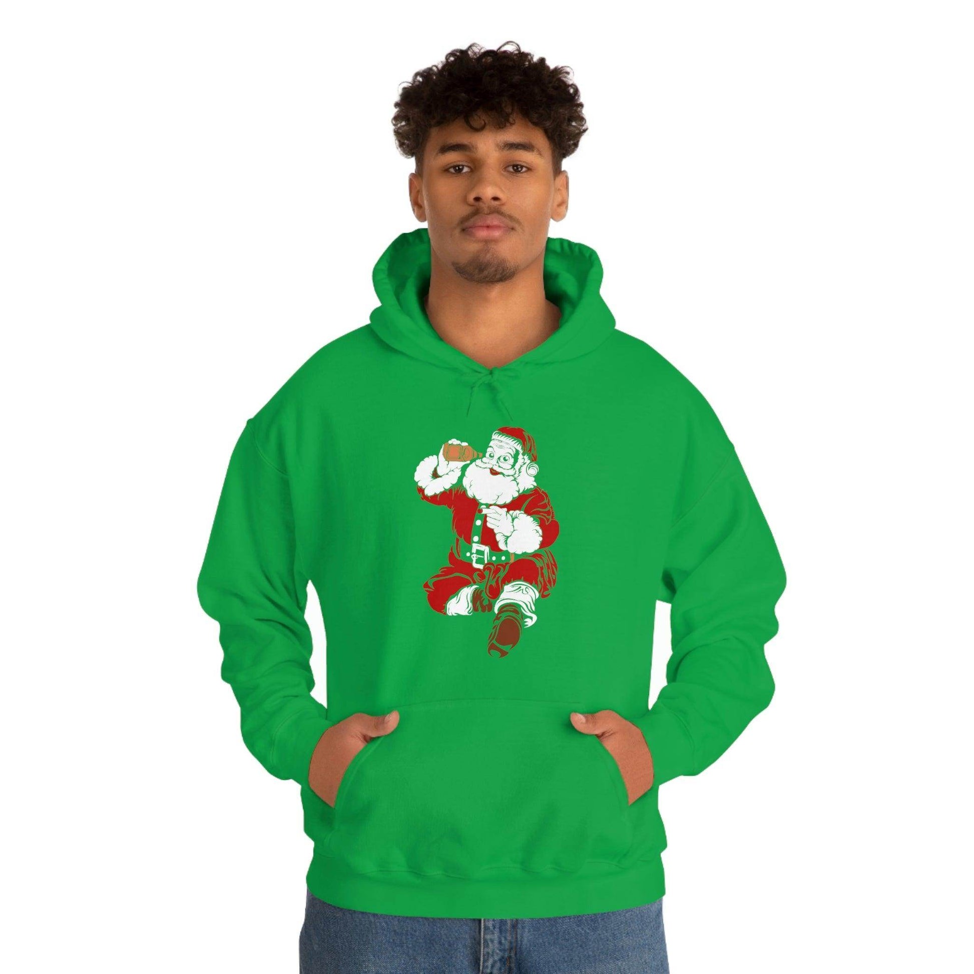 Santa drinking beer funny Hooded Sweatshirt, - Giftsmojo