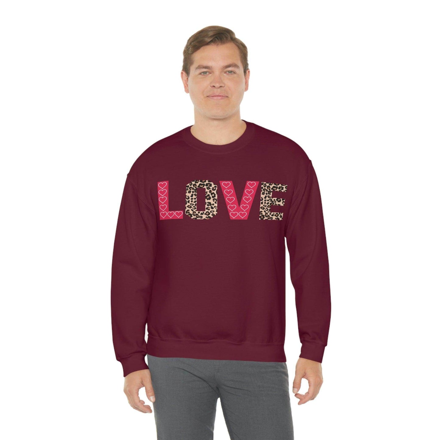 Love Sweatshirt with partial leopard print - Giftsmojo