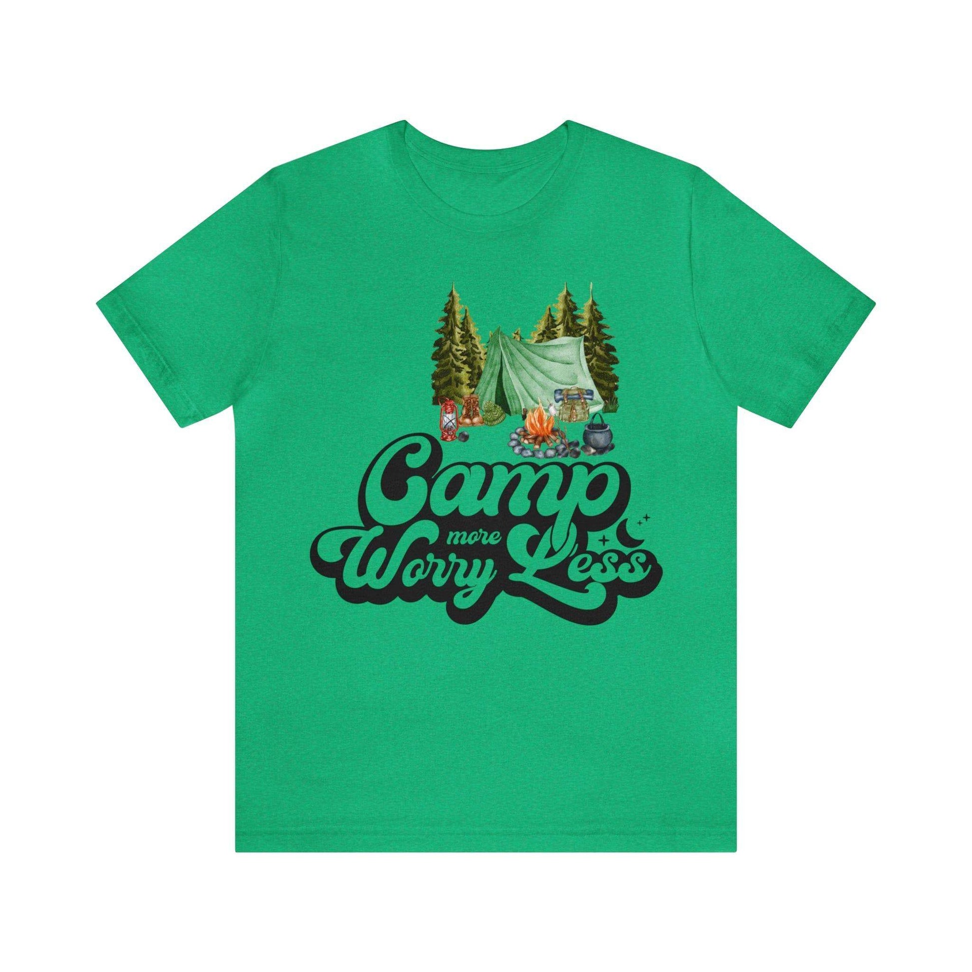 Camp More Worry Less Shirt, Outdoor adventure clothing, Nature-inspired shirts, Hiking apparel, Outdoor enthusiasts gift, Adventure-themed attire - Giftsmojo