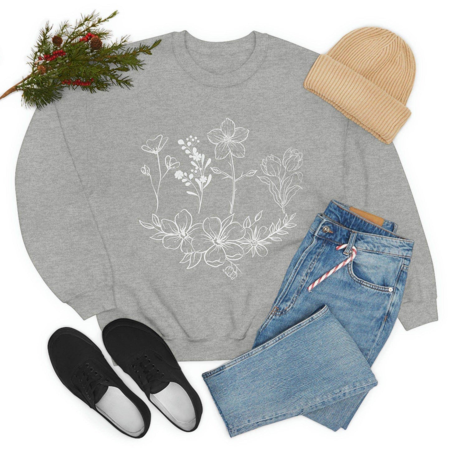 Flower sweatshirt, Vintage Flower Shirt, Vintage Botanical Shirt, plant sweatshirt, - Giftsmojo