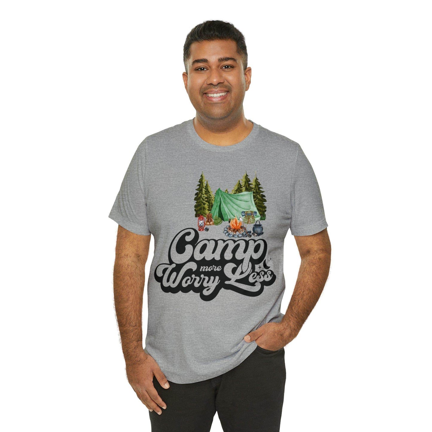 Camp More Worry Less Shirt, Outdoor adventure clothing, Nature-inspired shirts, Hiking apparel, Outdoor enthusiasts gift, Adventure-themed attire - Giftsmojo