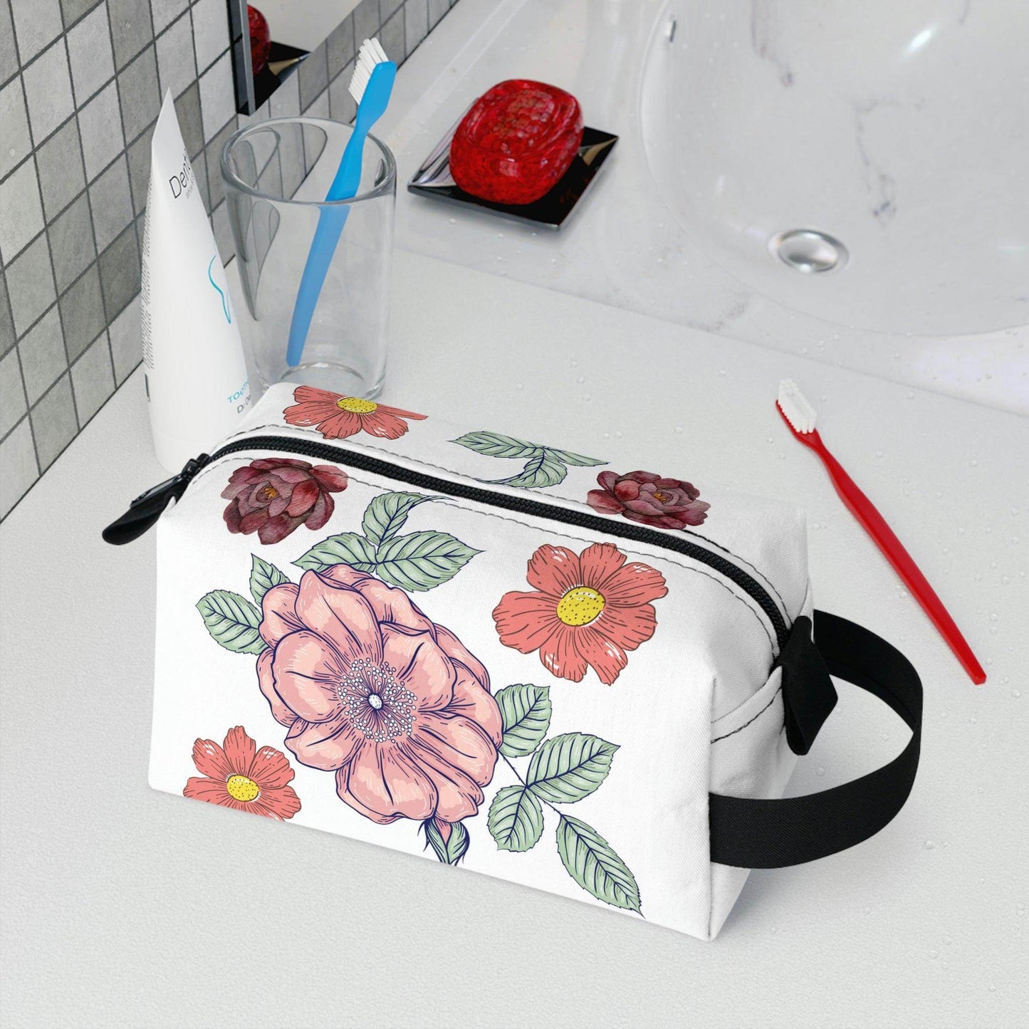 Floral Makeup Bag | flower makeup bag | Cosmetic Bag | floral Toiletry Bag Women | cute makeup bag | makeup pouch | aesthetic makeup - Giftsmojo