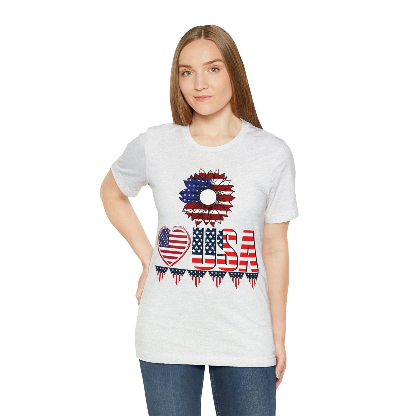 American flag shirt, Red, white, and blue shirt, Flower Love USA shirt, - Giftsmojo