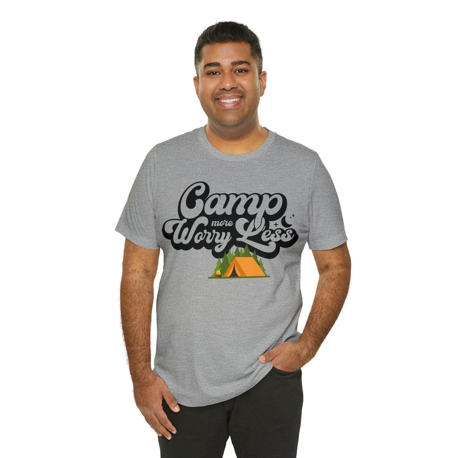 Camp More Worry Less Shirt, Outdoor adventure clothing, Nature-inspired shirts, Outdoor enthusiasts gift, Adventure-themed attire - Giftsmojo