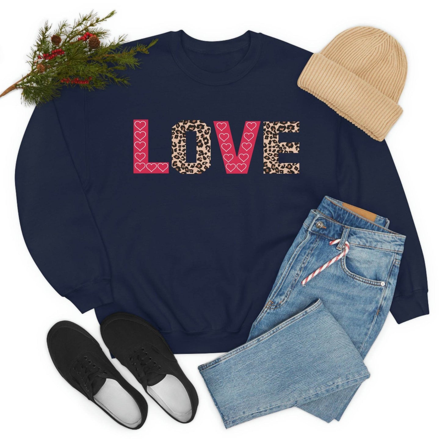 Love Sweatshirt with partial leopard print - Giftsmojo