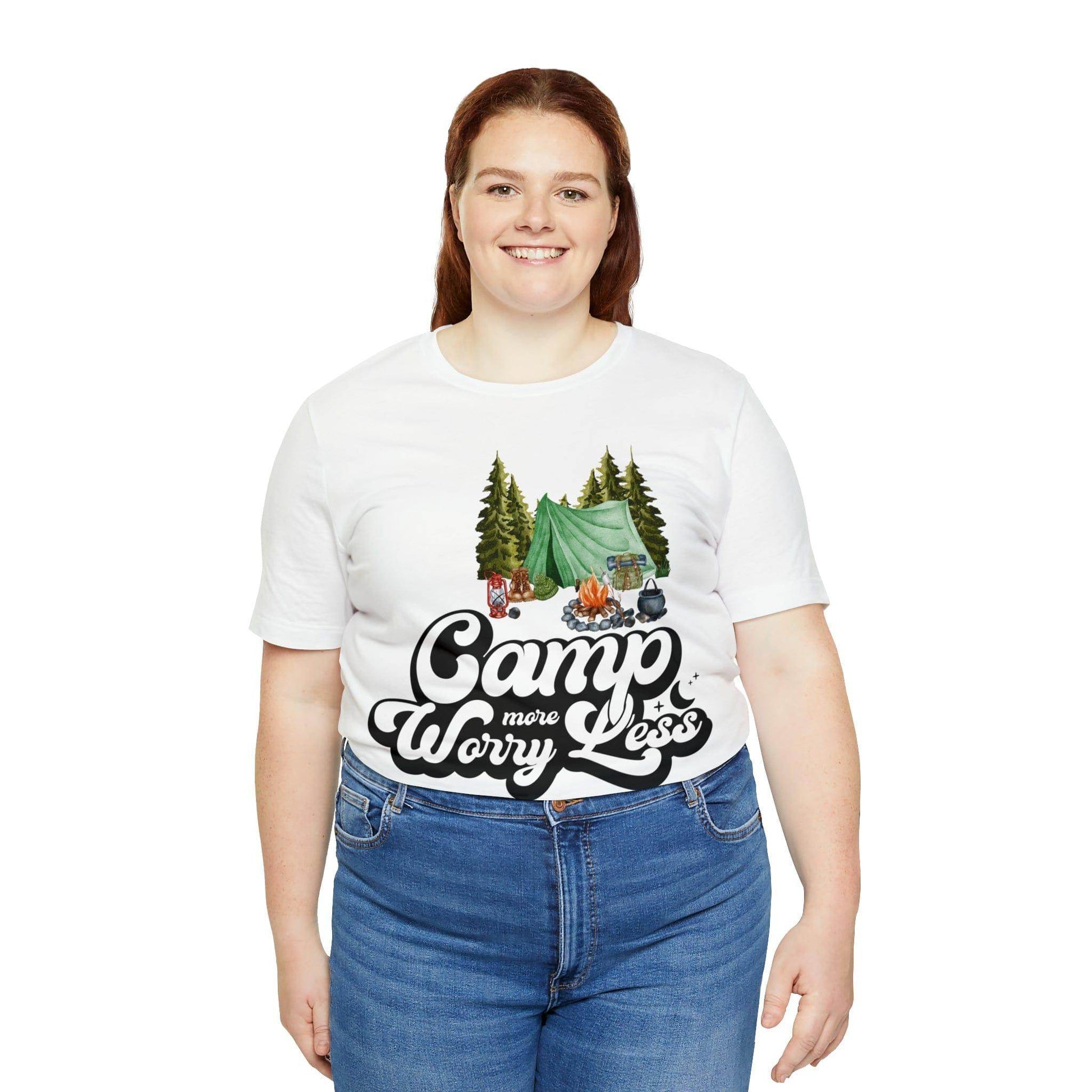 Camp More Worry Less Shirt, Outdoor adventure clothing, Nature-inspired shirts, Hiking apparel, Outdoor enthusiasts gift, Adventure-themed attire - Giftsmojo