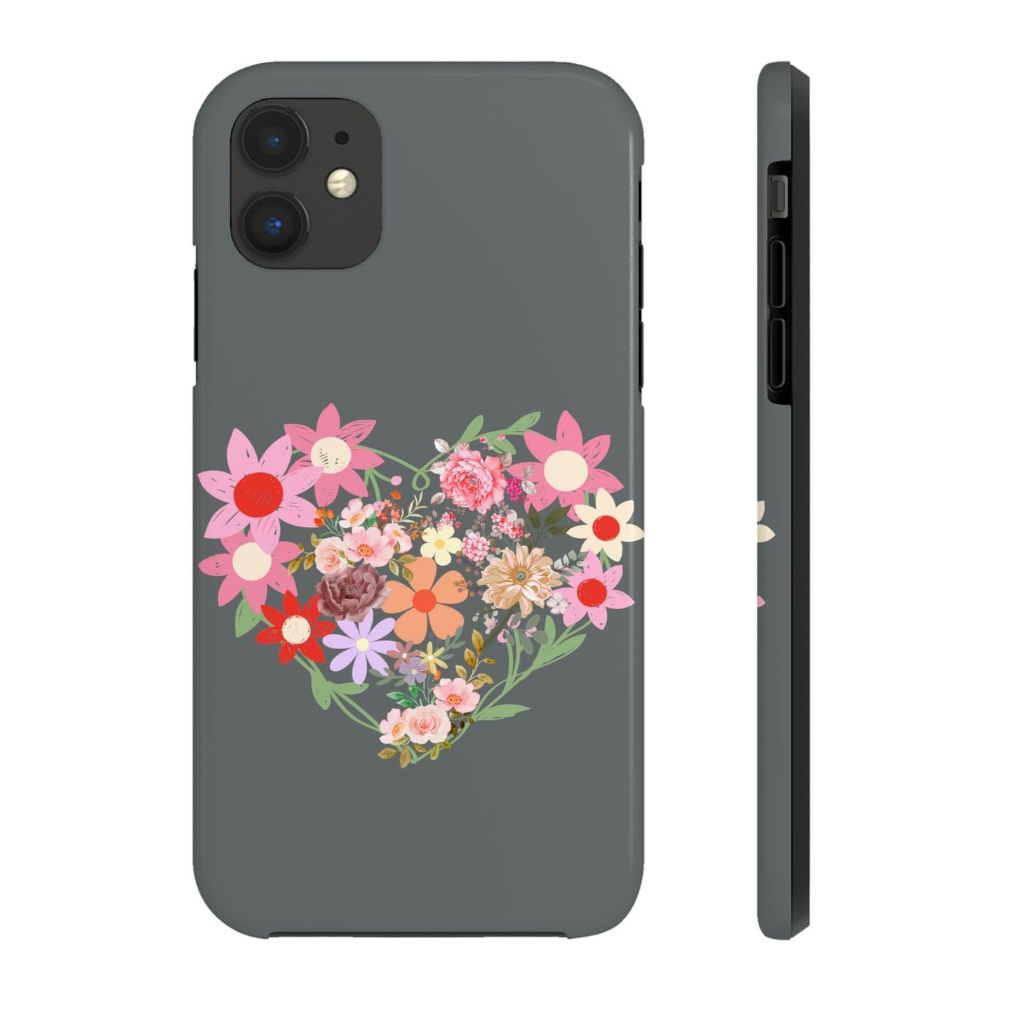 Floral Heart phone case, Tough Phone Cases, Mom Phone Case fit for iPhone 14 Pro, 13, 12, 11 Pro Max, Xr, Xs, 8+, 7, And Samsung S