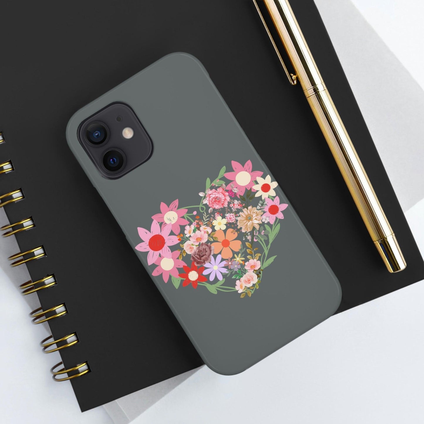 Floral Heart phone case, Tough Phone Cases, Mom Phone Case fit for iPhone 14 Pro, 13, 12, 11 Pro Max, Xr, Xs, 8+, 7, And Samsung S