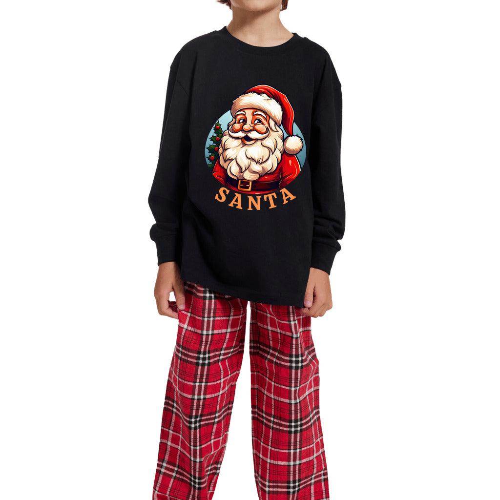 Youth Long Sleeve Top and Flannel Pants Set - Santa Christmas Pajamas - Giftsmojo