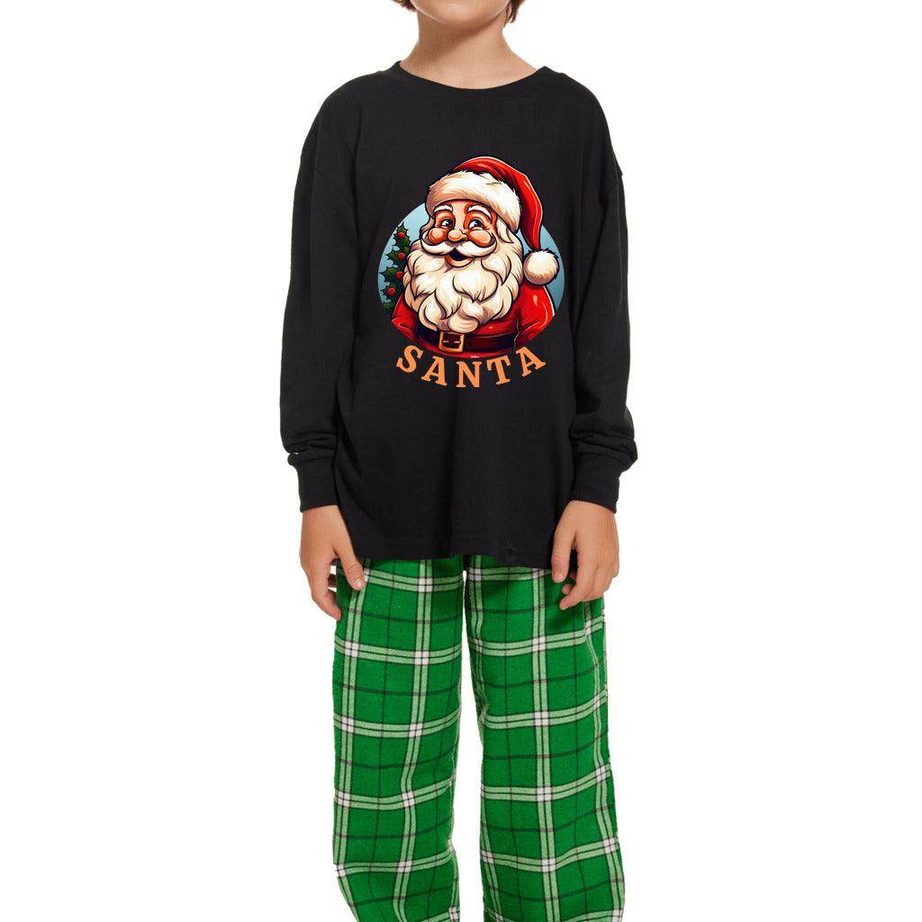 Youth Long Sleeve Top and Flannel Pants Set - Santa Christmas Pajamas - Giftsmojo