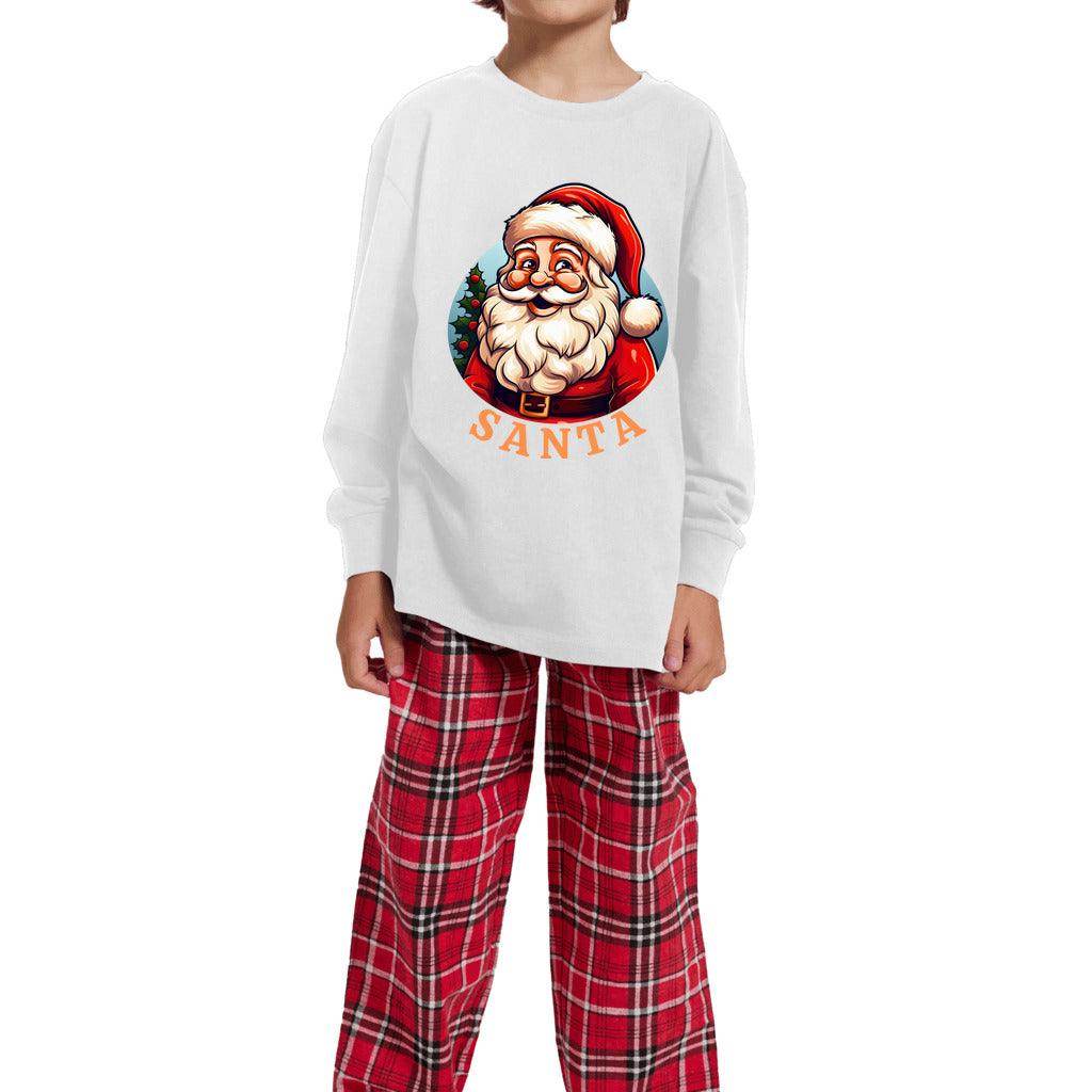 Youth Long Sleeve Top and Flannel Pants Set - Santa Christmas Pajamas - Giftsmojo