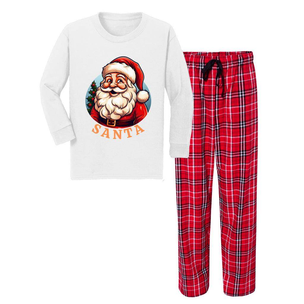 Youth Long Sleeve Top and Flannel Pants Set - Santa Christmas Pajamas - Giftsmojo