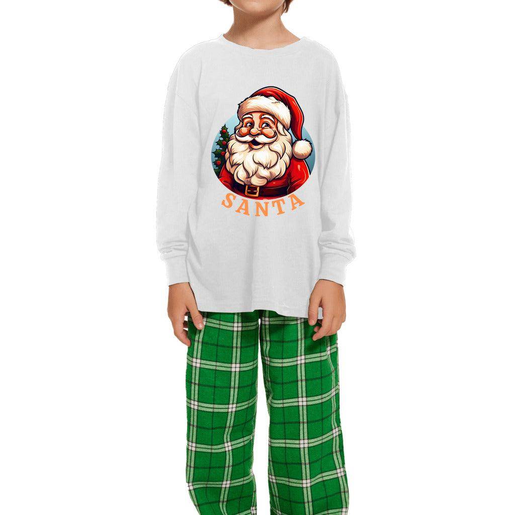 Youth Long Sleeve Top and Flannel Pants Set - Santa Christmas Pajamas - Giftsmojo
