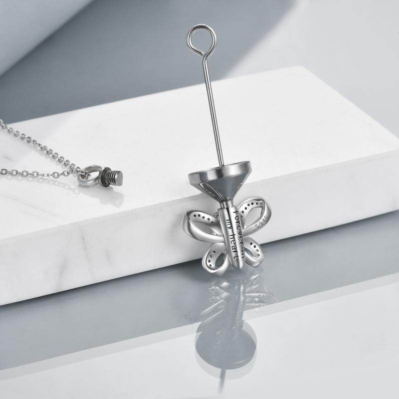Sterling Silver Butterfly Heart Crystal Urn Necklace Cremation Memory Jewelry for Women Girls - Giftsmojo