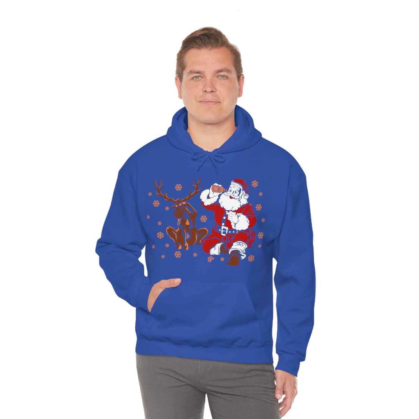 Santa and Reindeer Hooded Sweatshirt Christmas Shirt Funny Christmas Sweatshirt Christmas Gifts Santa Drinking Beer