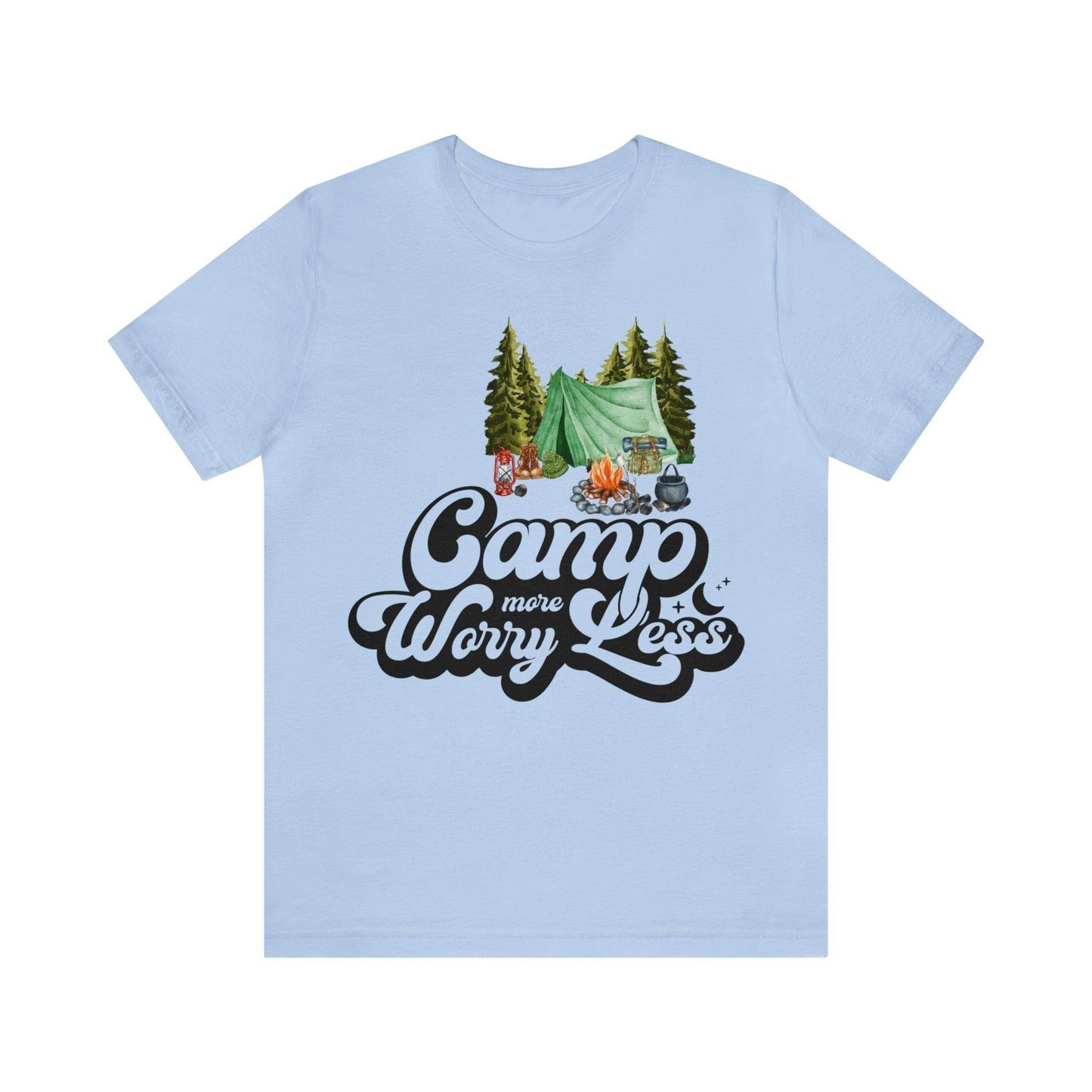 Camp More Worry Less Shirt, Outdoor adventure clothing, Nature-inspired shirts, Hiking apparel, Outdoor enthusiasts gift, Adventure-themed attire - Giftsmojo