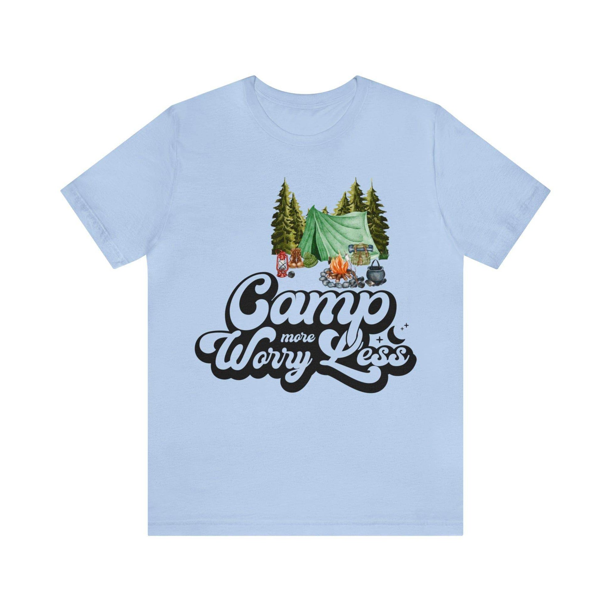 Camp More Worry Less Shirt, Outdoor adventure clothing, Nature-inspired shirts, Hiking apparel, Outdoor enthusiasts gift, Adventure-themed attire - Giftsmojo