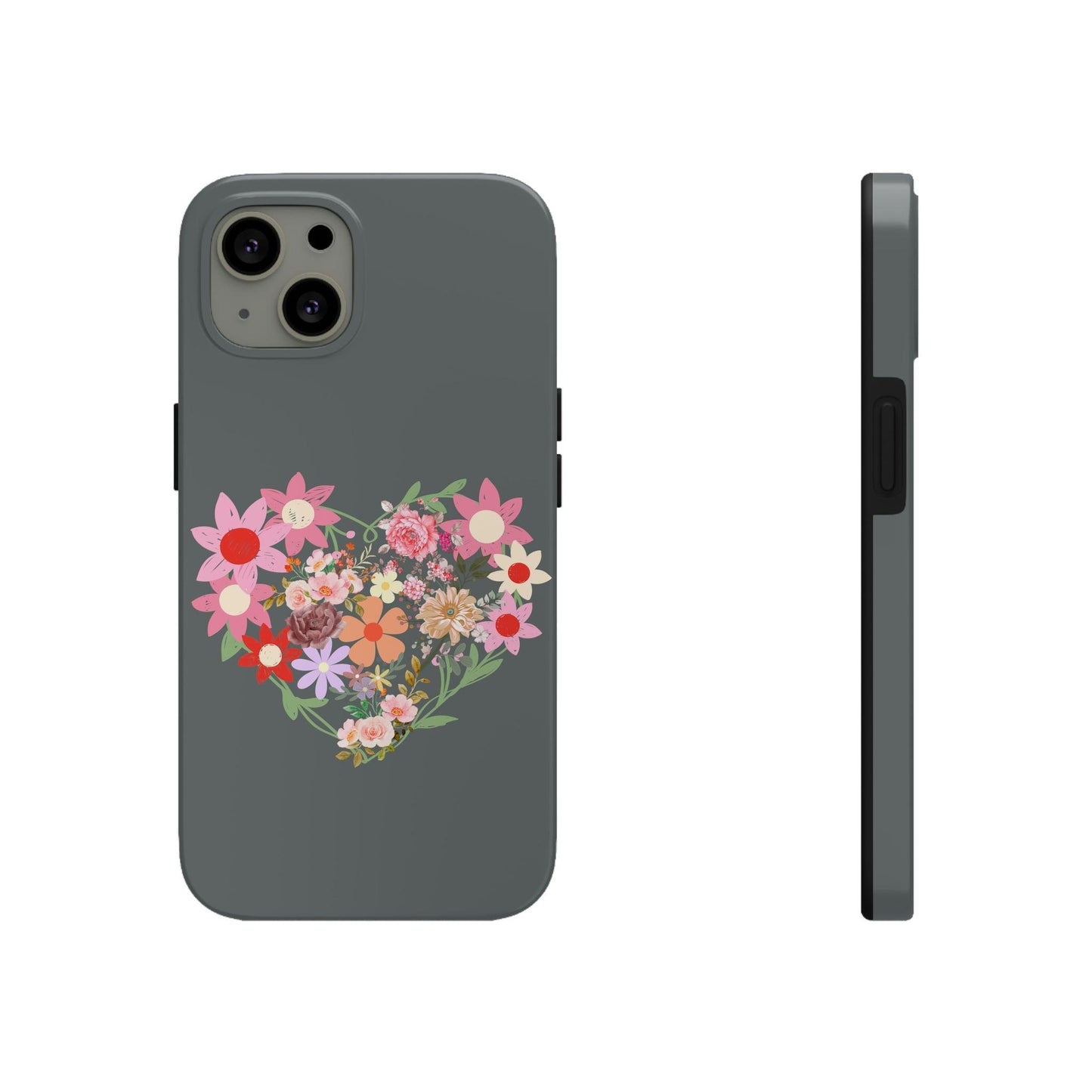 Floral Heart phone case, Tough Phone Cases, Mom Phone Case fit for iPhone 14 Pro, 13, 12, 11 Pro Max, Xr, Xs, 8+, 7, And Samsung S