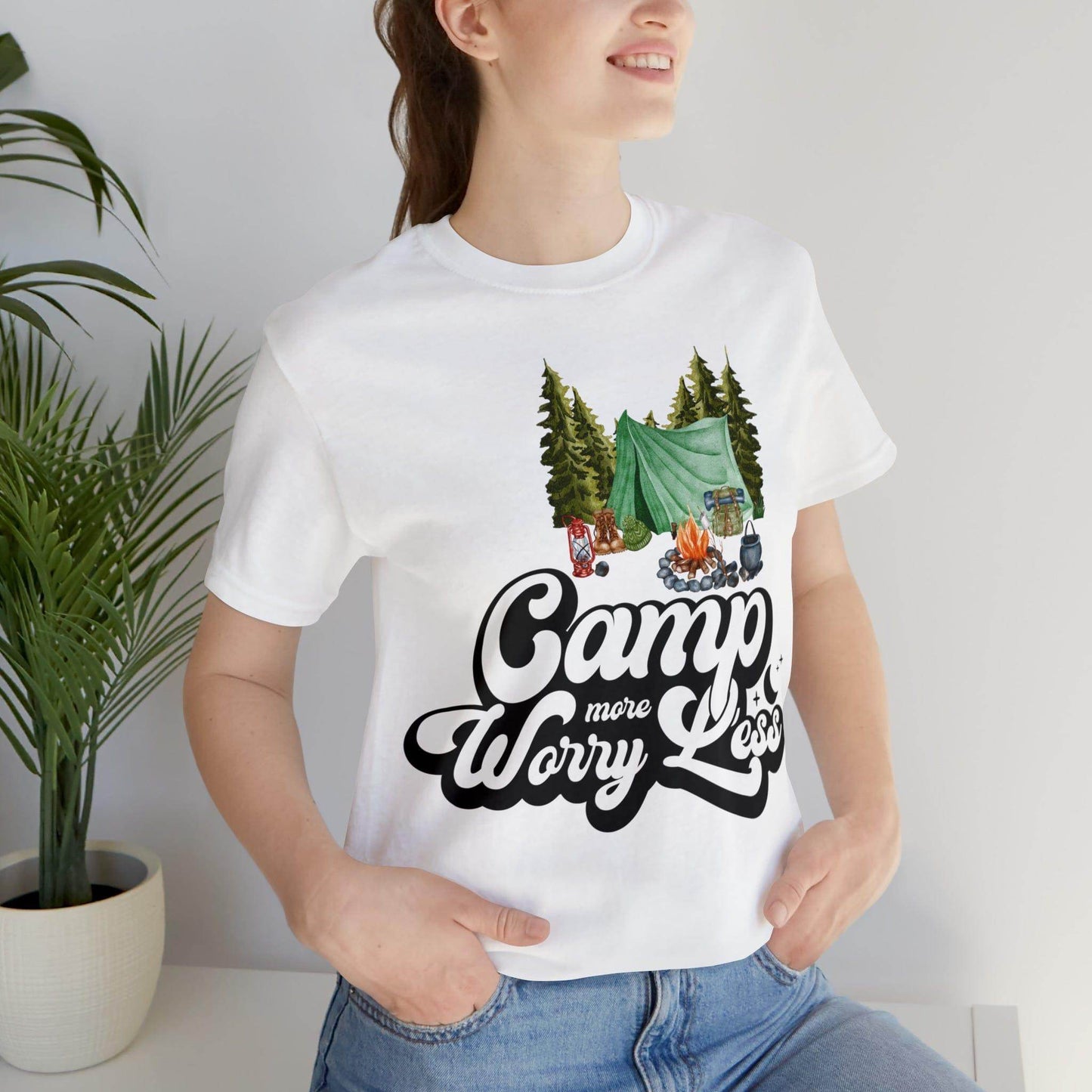 Camp More Worry Less Shirt, Outdoor adventure clothing, Nature-inspired shirts, Hiking apparel, Outdoor enthusiasts gift, Adventure-themed attire - Giftsmojo