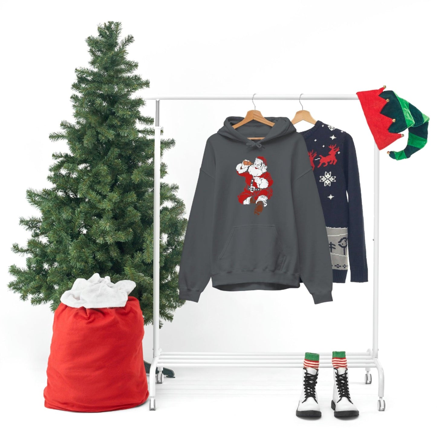 Santa drinking beer funny Hooded Sweatshirt, - Giftsmojo