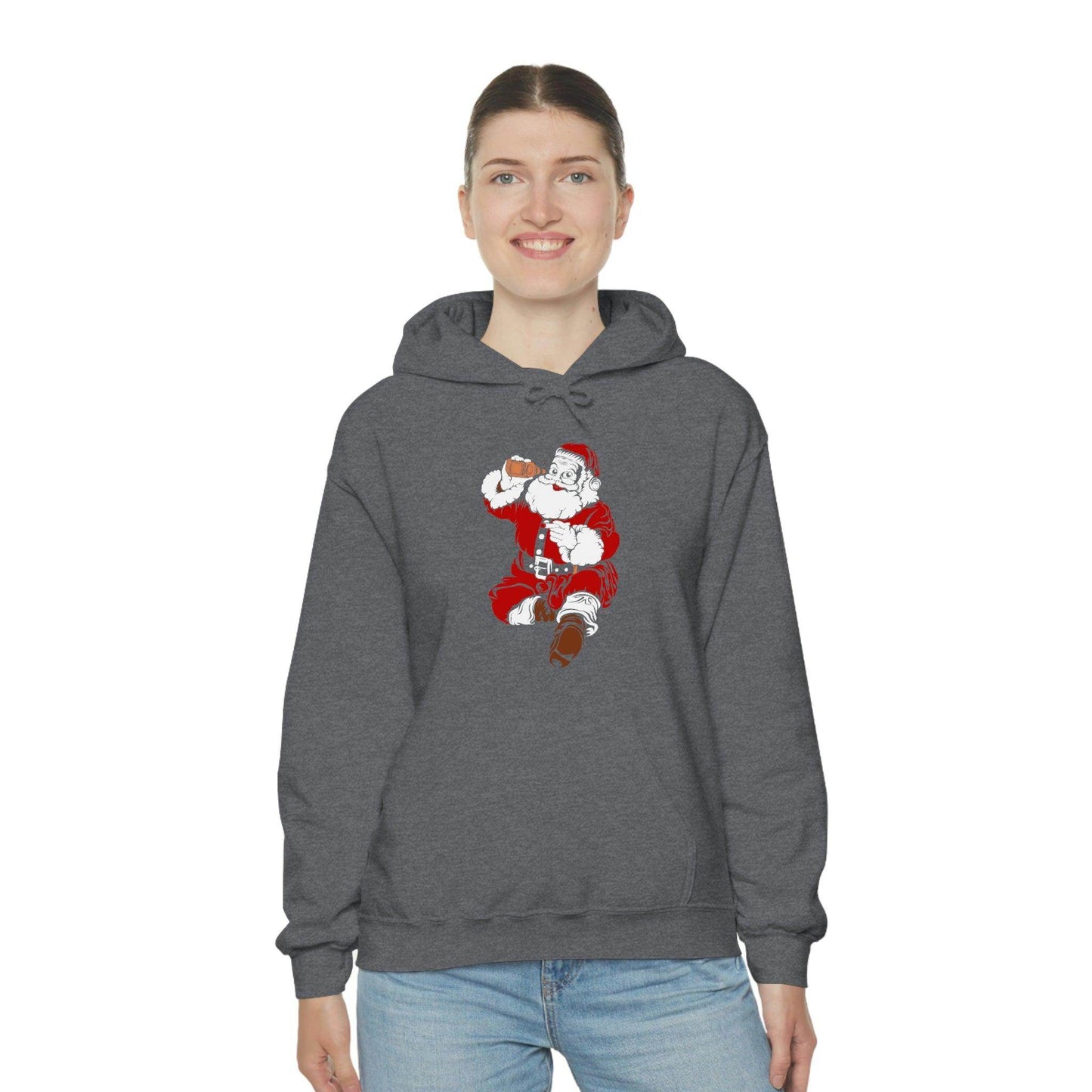 Santa drinking beer funny Hooded Sweatshirt, - Giftsmojo