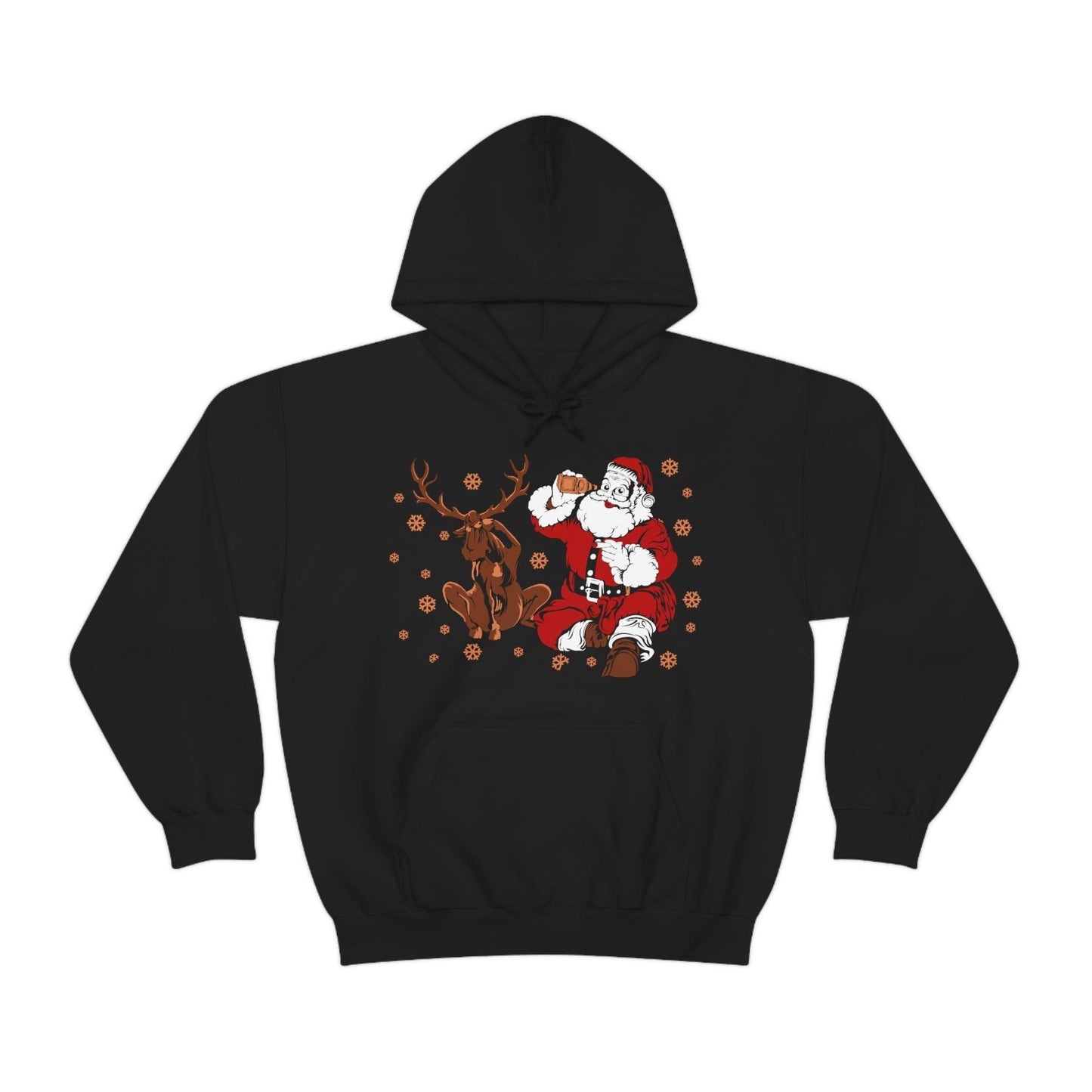 Santa and Reindeer Hooded Sweatshirt Christmas Shirt Funny Christmas Sweatshirt Christmas Gifts Santa Drinking Beer