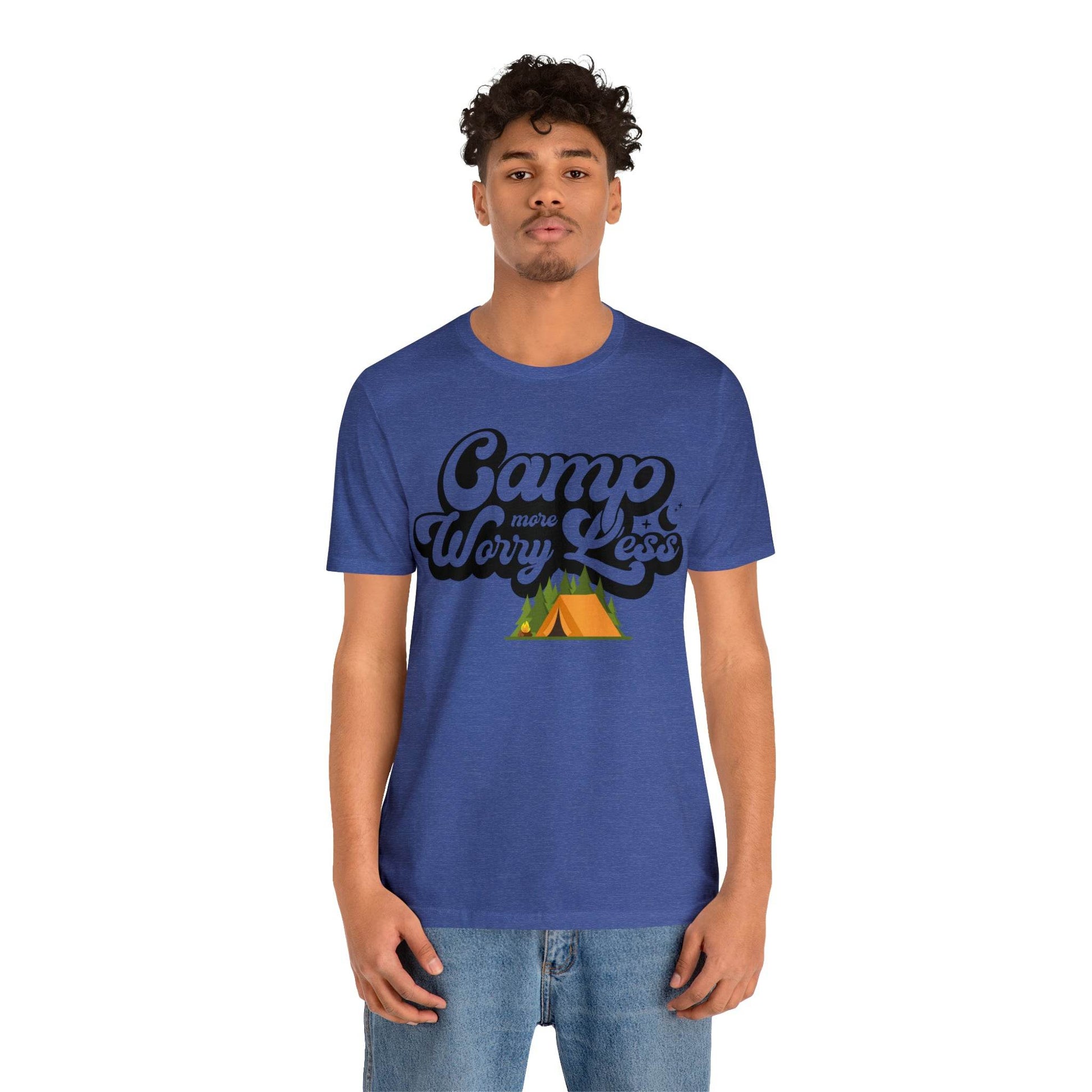 Camp More Worry Less Shirt, Outdoor adventure clothing, Nature-inspired shirts, Outdoor enthusiasts gift, Adventure-themed attire - Giftsmojo