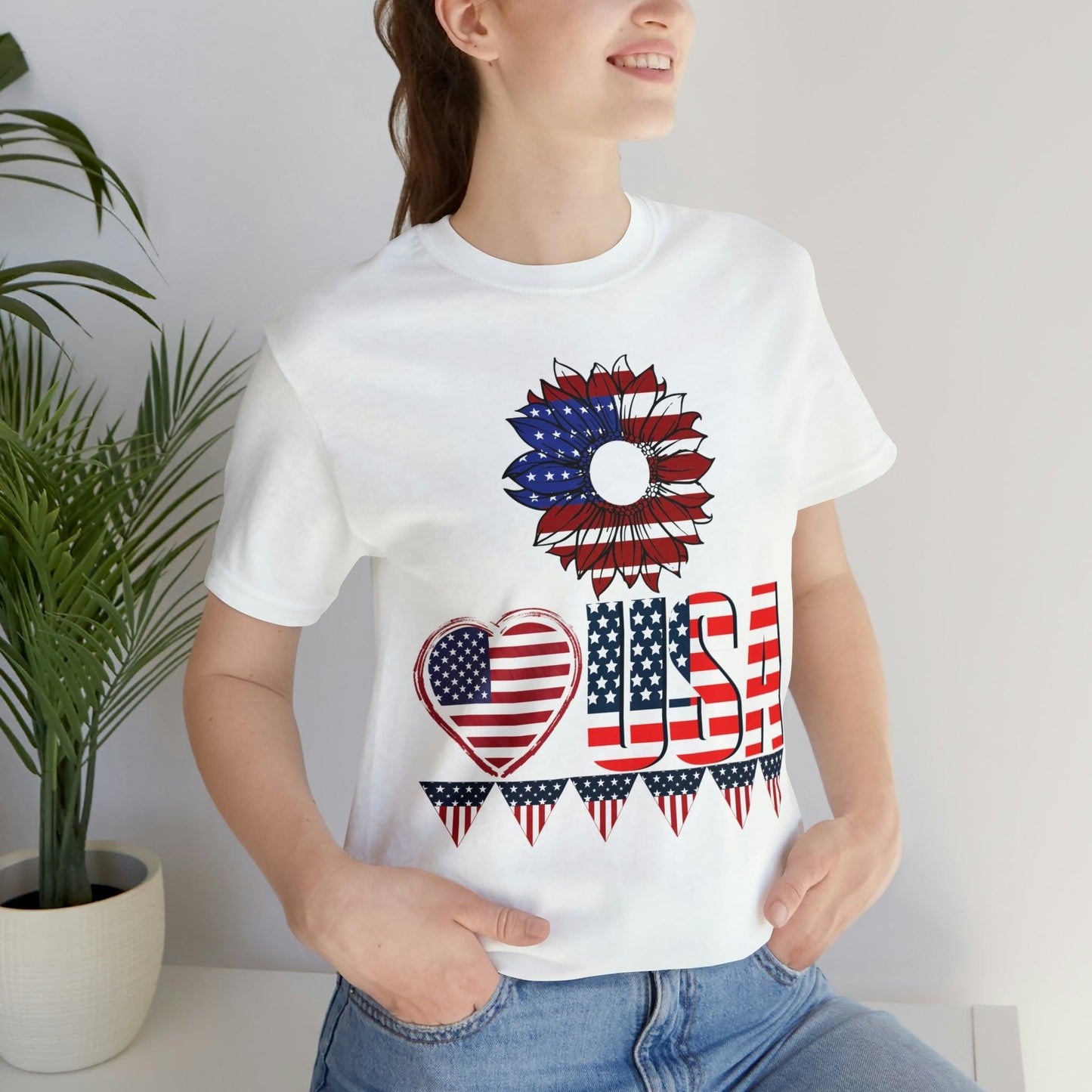 American flag shirt, Red, white, and blue shirt, Flower Love USA shirt, - Giftsmojo