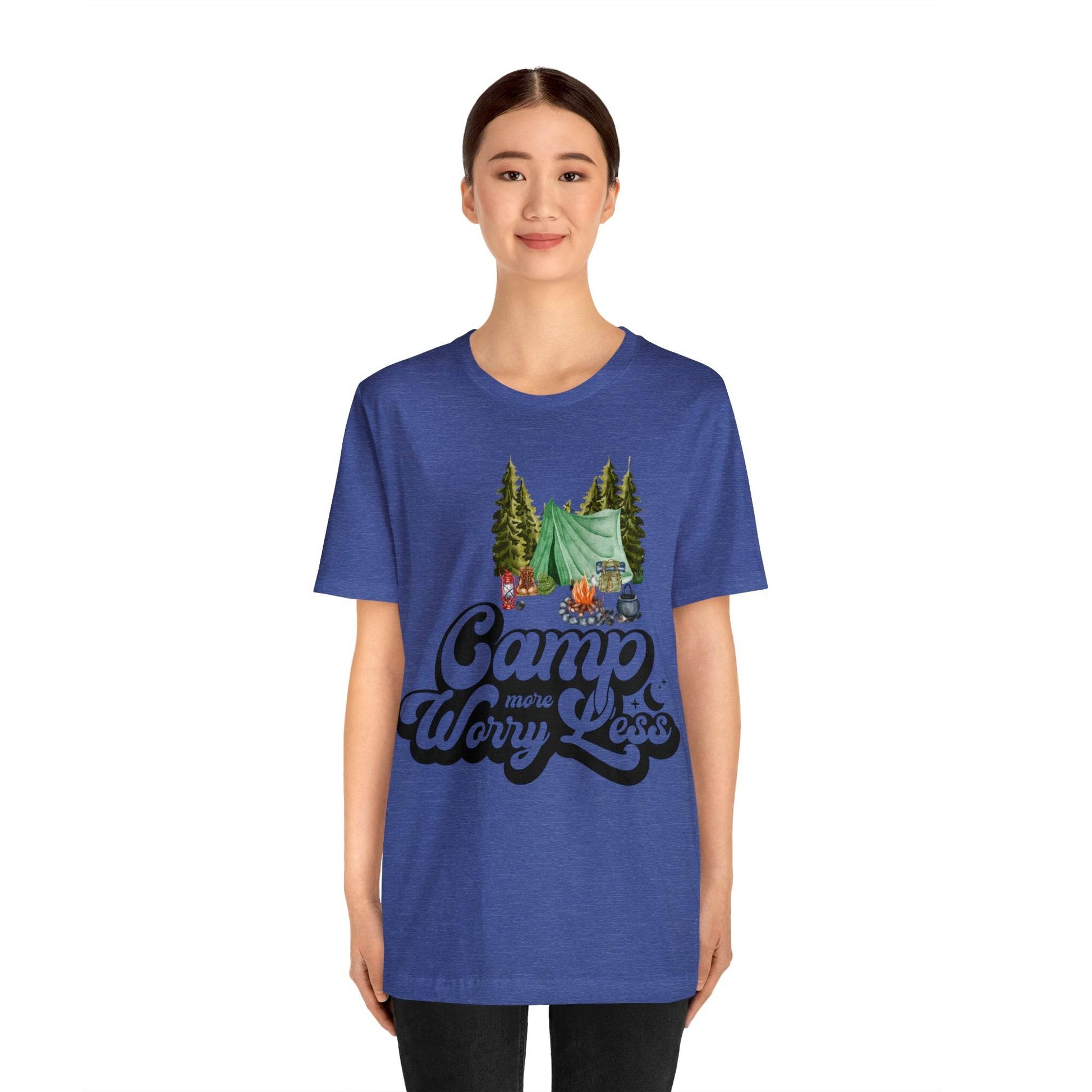 Camp More Worry Less Shirt, Outdoor adventure clothing, Nature-inspired shirts, Hiking apparel, Outdoor enthusiasts gift, Adventure-themed attire - Giftsmojo
