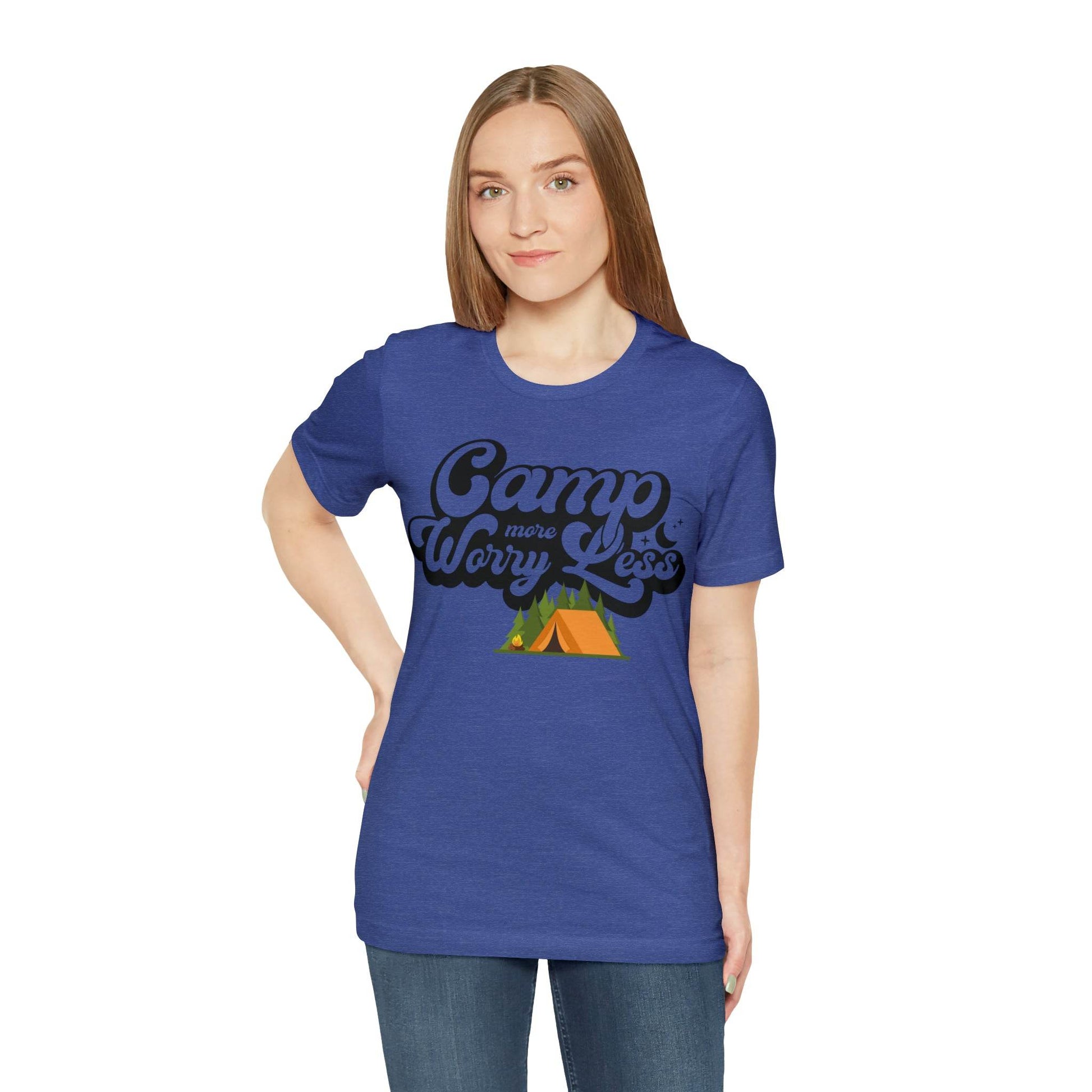 Camp More Worry Less Shirt, Outdoor adventure clothing, Nature-inspired shirts, Outdoor enthusiasts gift, Adventure-themed attire - Giftsmojo