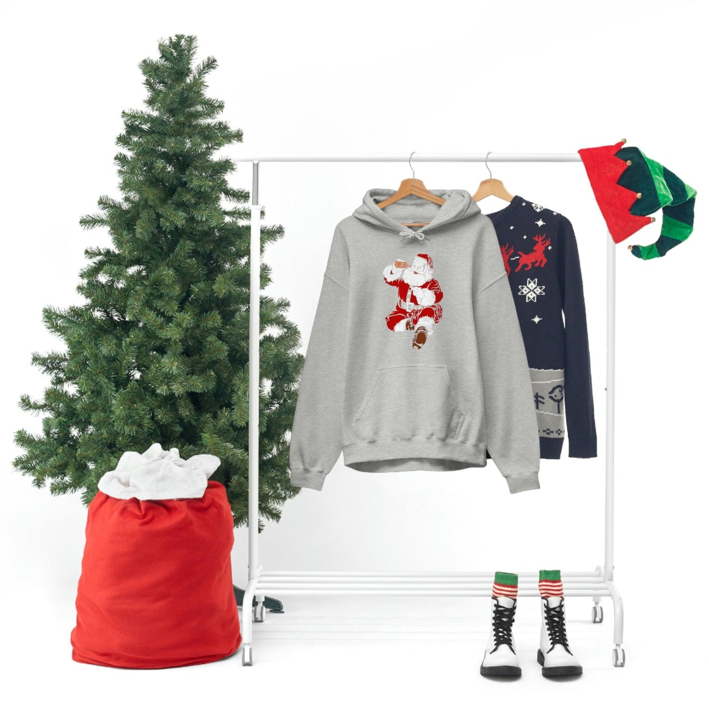 Santa drinking beer funny Hooded Sweatshirt, - Giftsmojo