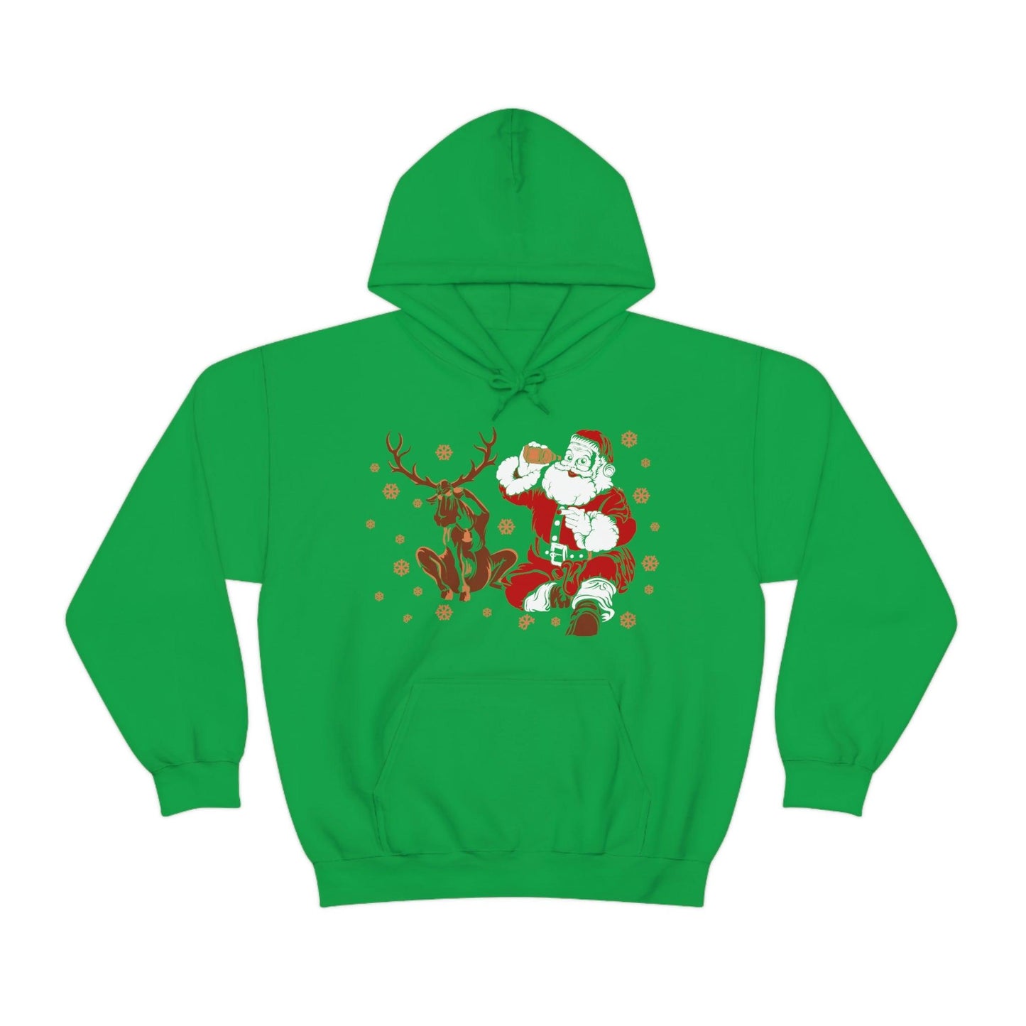 Santa and Reindeer Hooded Sweatshirt Christmas Shirt Funny Christmas Sweatshirt Christmas Gifts Santa Drinking Beer