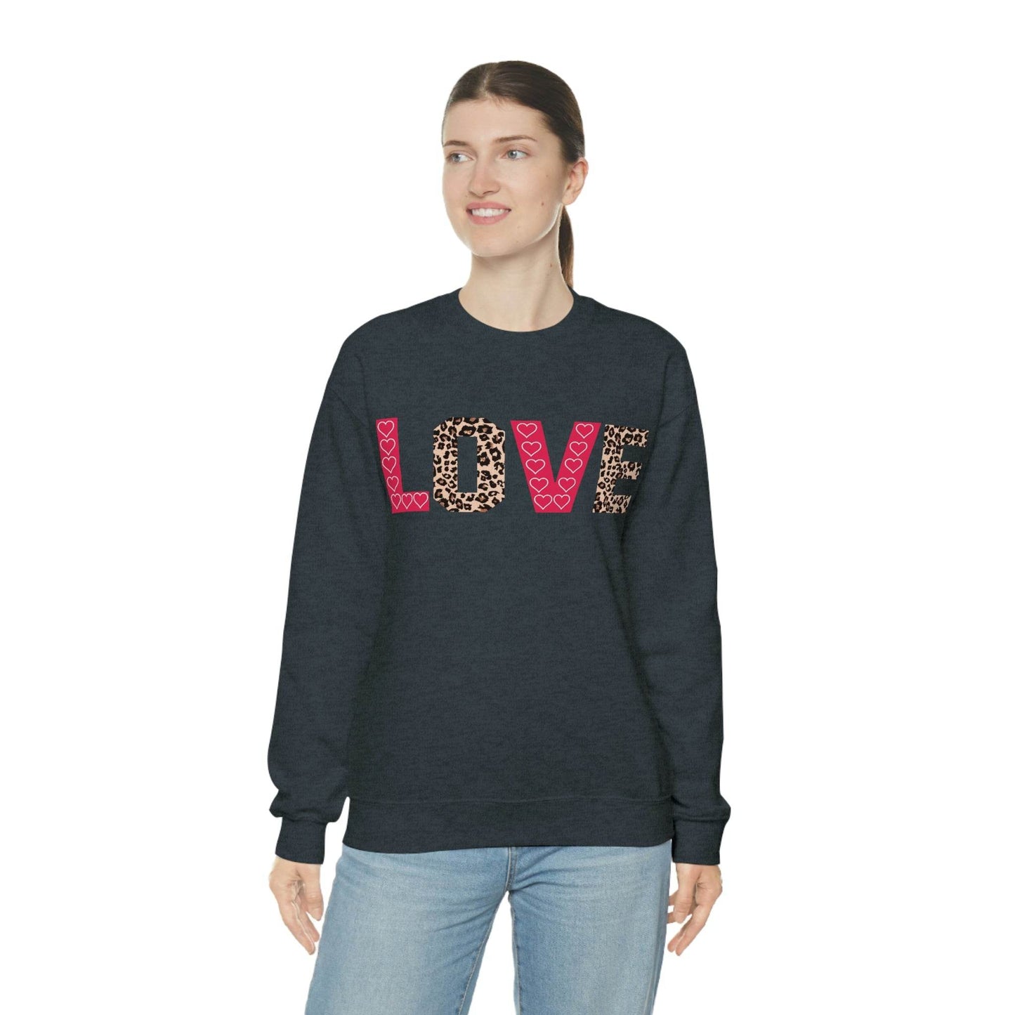Love Sweatshirt with partial leopard print - Giftsmojo