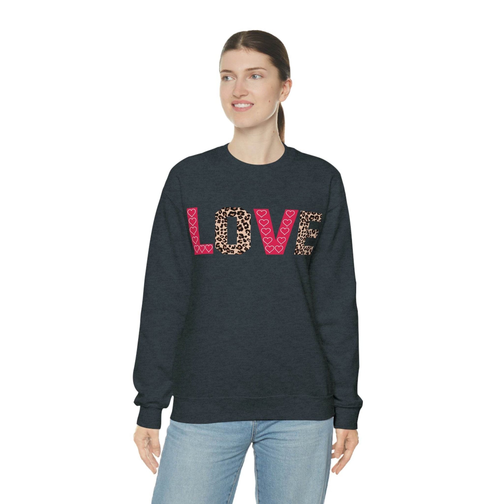 Love Sweatshirt with partial leopard print - Giftsmojo